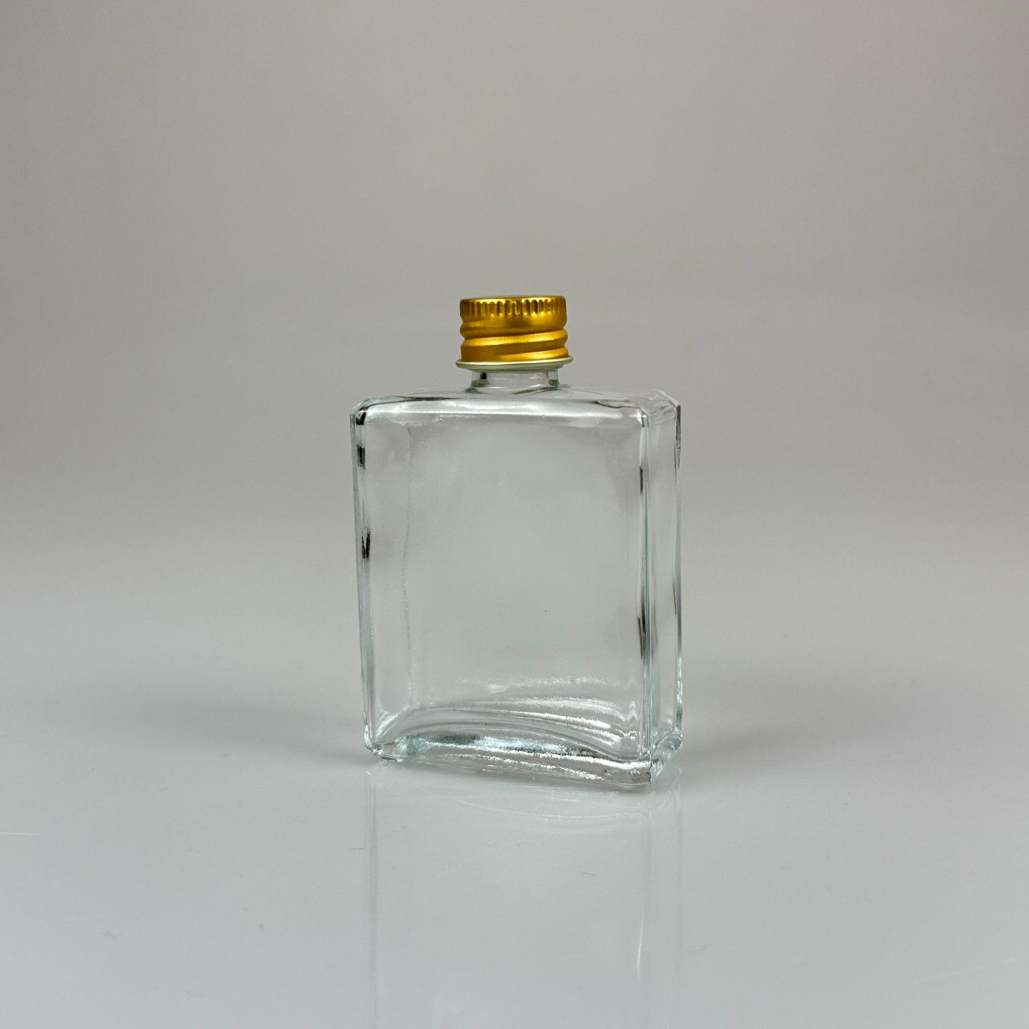 40 CC YASSI DİKDÖRTGEN KÖŞELİ KISA CAM ŞİŞE - GOLD METAL KAPAKLI - 40 ML PRESTİJLİ ŞİŞE