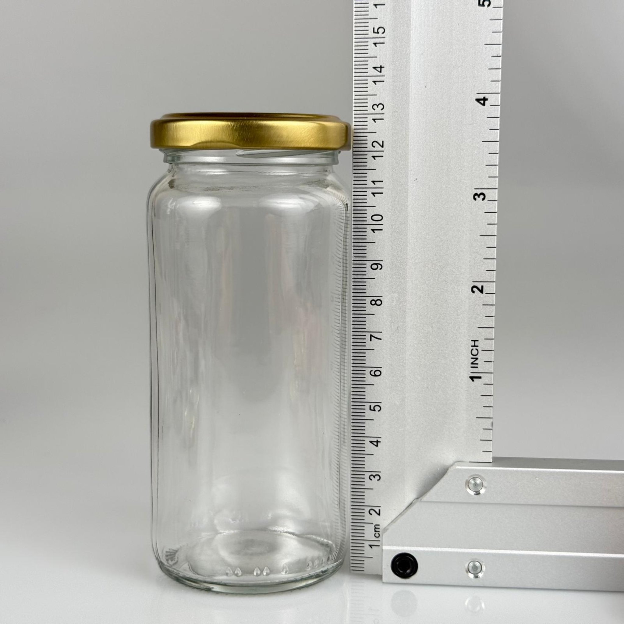 244 CC UZUN KAVANOZ + GOLD METAL KAPAKLI + KENDİNDEN YAPIŞKANLI KÖPÜK CONTALI TAKIM - 244 ML CAM KAVANOZ