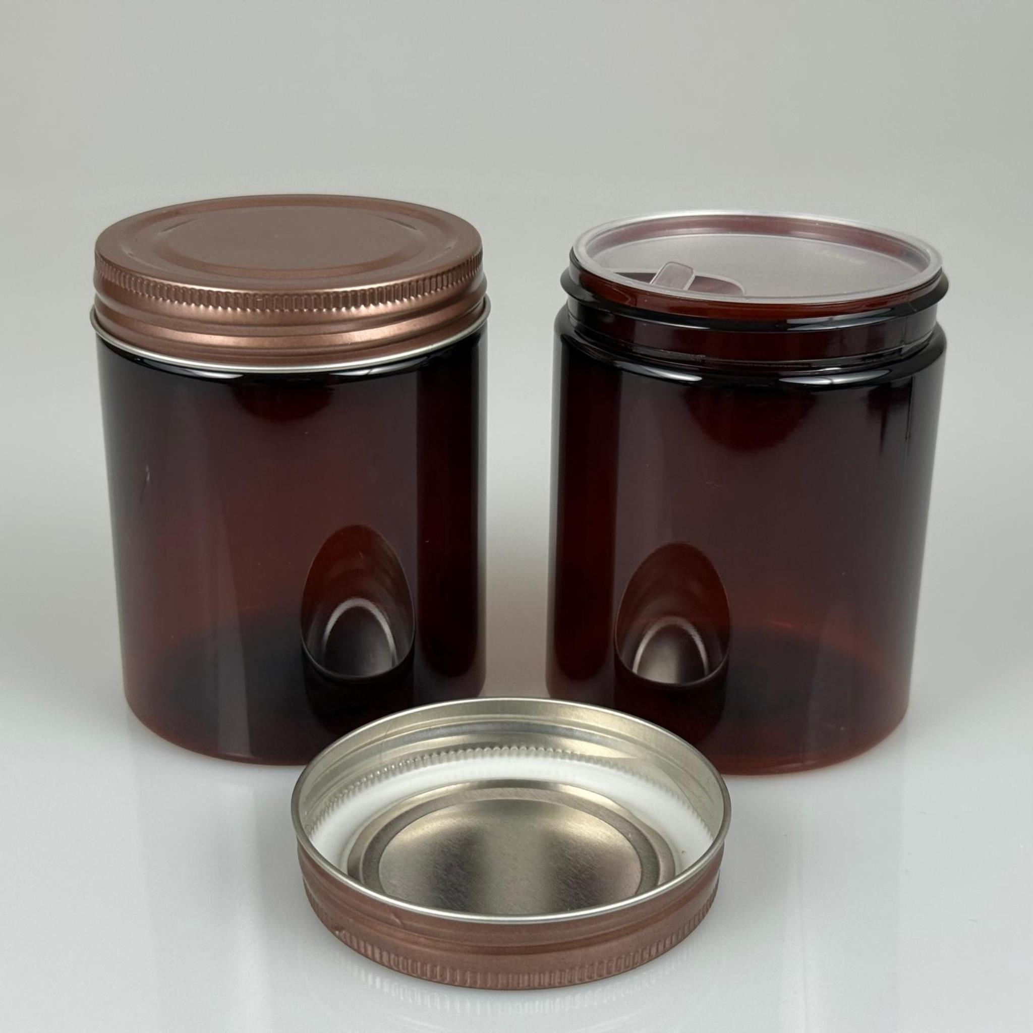 300 ML SERT PET KAVANOZ + BRONZ METAL KAPAK + İÇ TIPA - 300 CC KALIN AMBER PLASTİK KAVANOZ BRONZ METAL KAPAKLI İÇ TIPALI TAKIM - KREM KAVANOZLARI