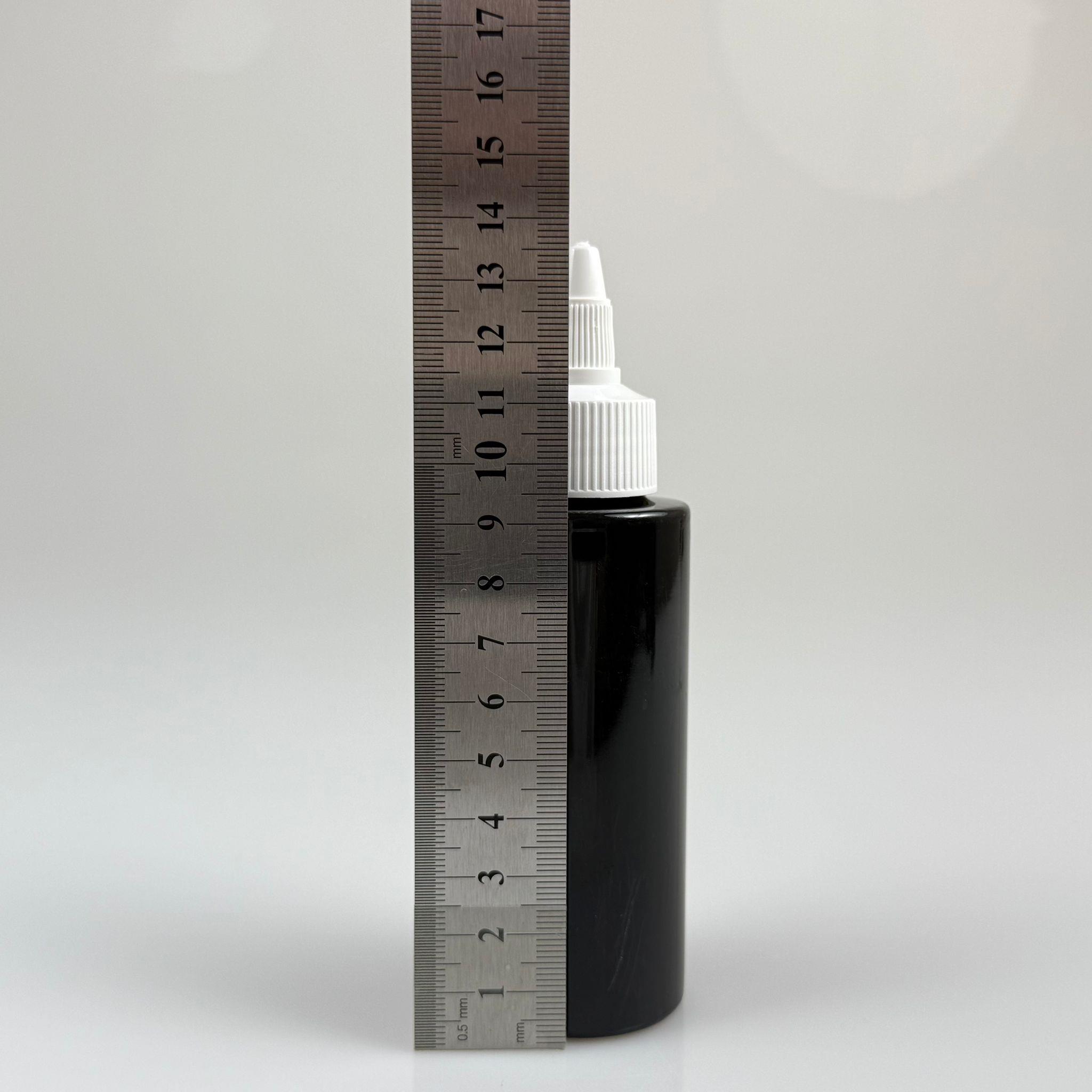 YAĞ, SOS, ACI SOS, SİRKE, SRIRACHA, MÜREKKEP, TUTKAL AKITICI VB BOŞ ŞİŞELERİ - BEYAZ SİVRİ TWİST AKITICI KAPAK + 100 ML KÜT SİYAH SERT PET PLASTİK ŞİŞE TAKIM