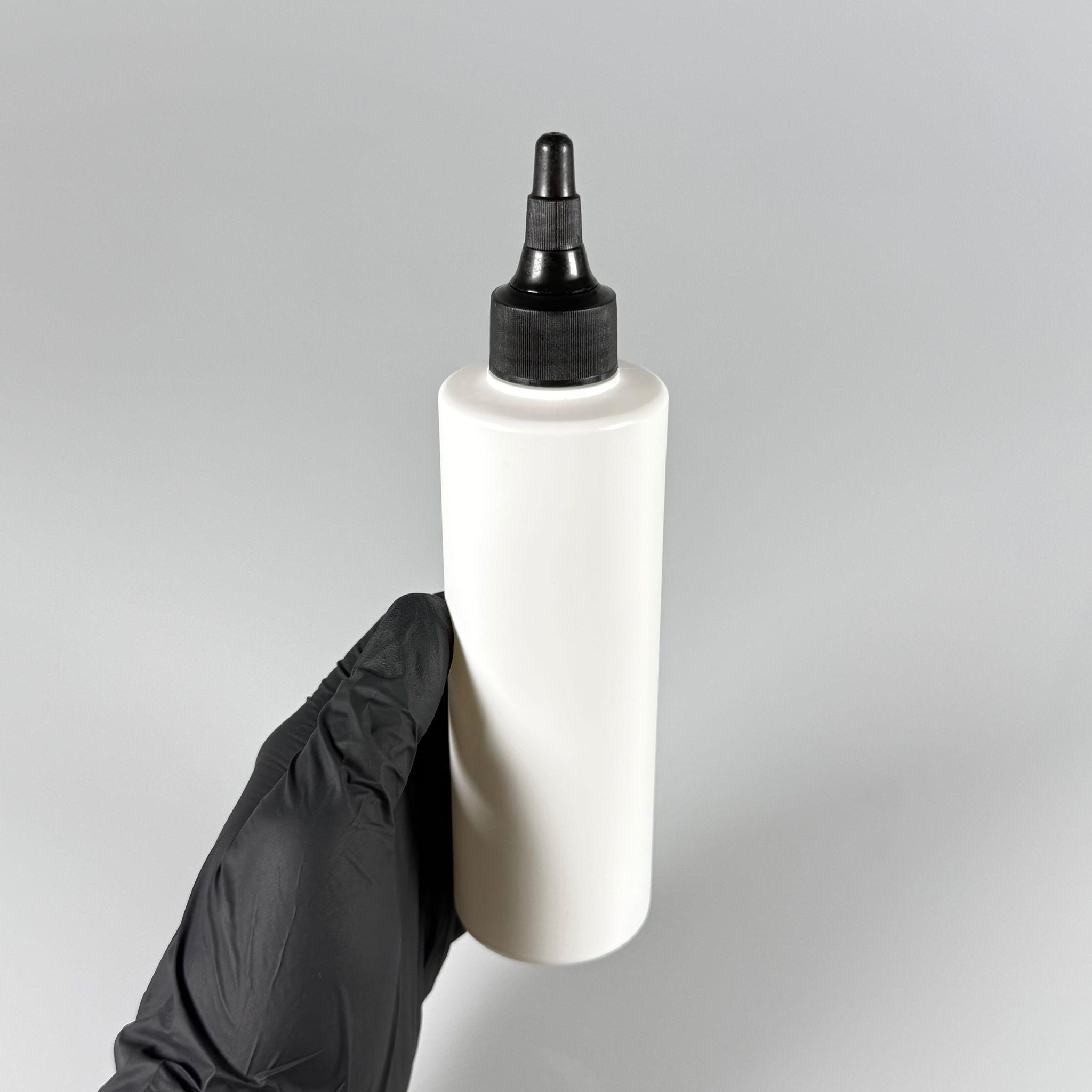 200 CC (SİLME 250 CC) BEYAZ SİLİNDİR MODEL MAT SERT POLİETİLEN ŞİŞE - SİYAH AKITICI SİVRİ ASANSÖR KAPAKLI - 200 ML BEYAZ PLASTİK ŞİŞE