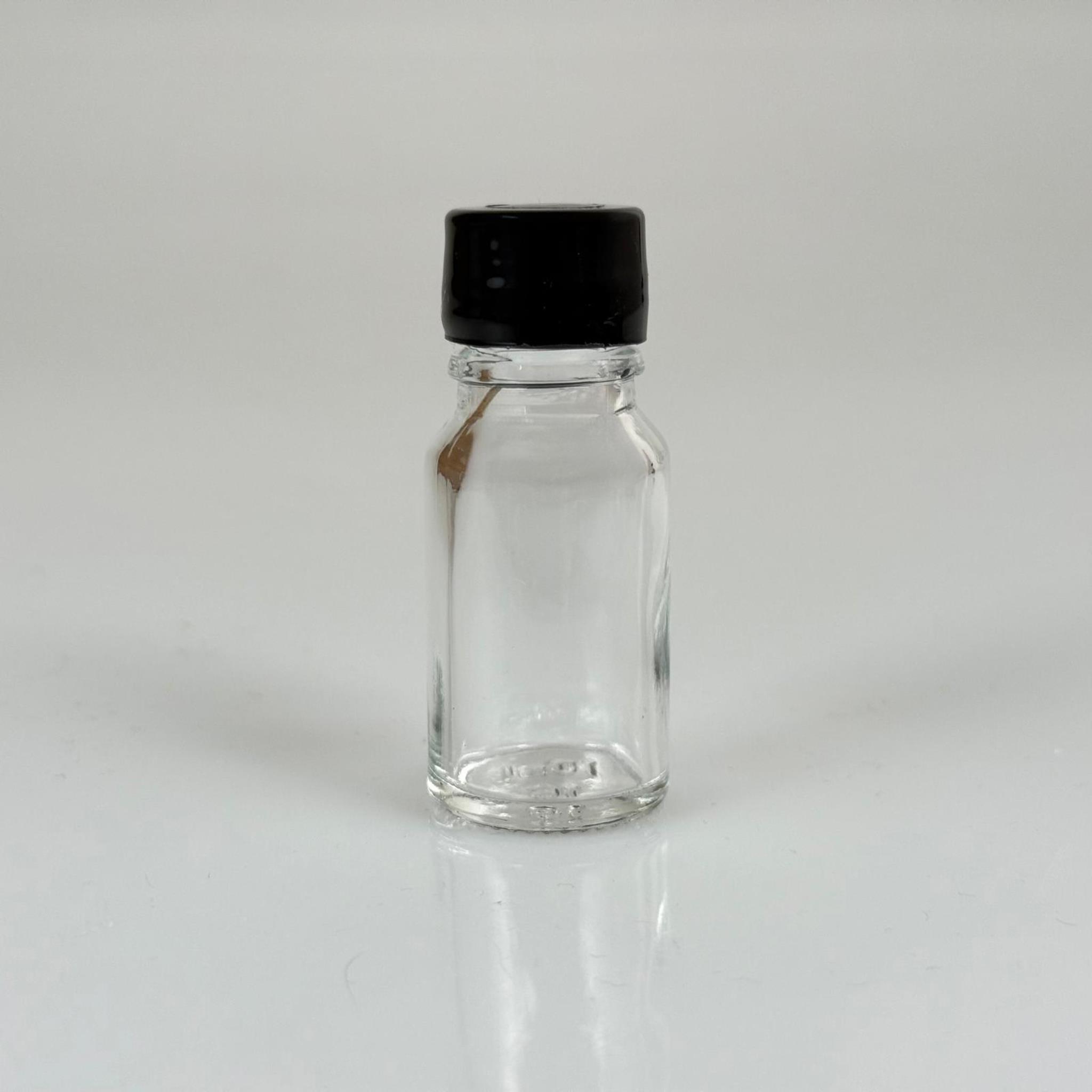 10 ML ŞEFFAF CAM ŞİŞE + CONTALI SİYAH KAPAK - 10 CC KAPAKLI CAM ŞİŞE