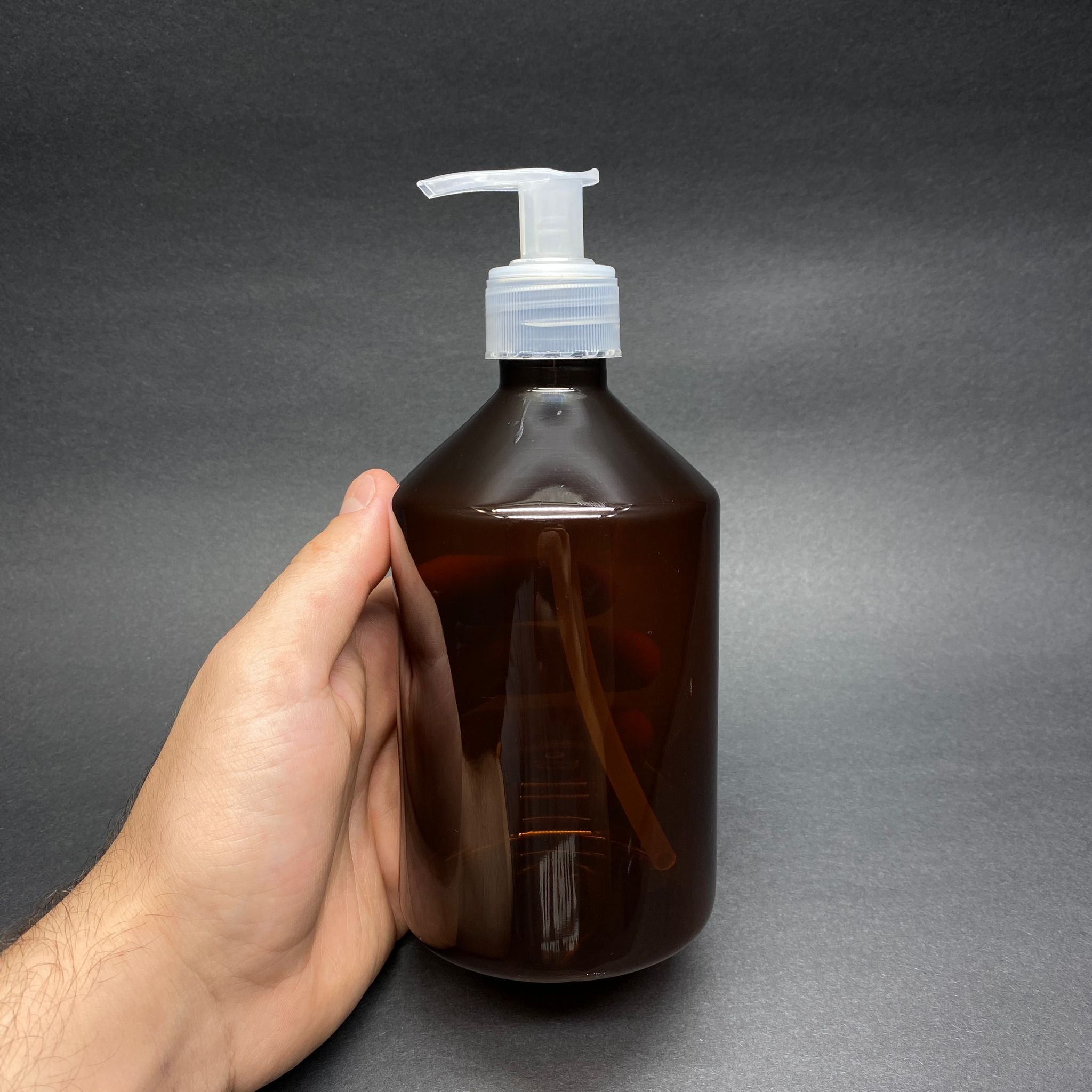 500 CC KÜT BOYUNLU AMBER PET ŞİŞE - ŞEFFAF SIVI SABUN POMPALI  - 500 ML PLASTİK ŞİŞE