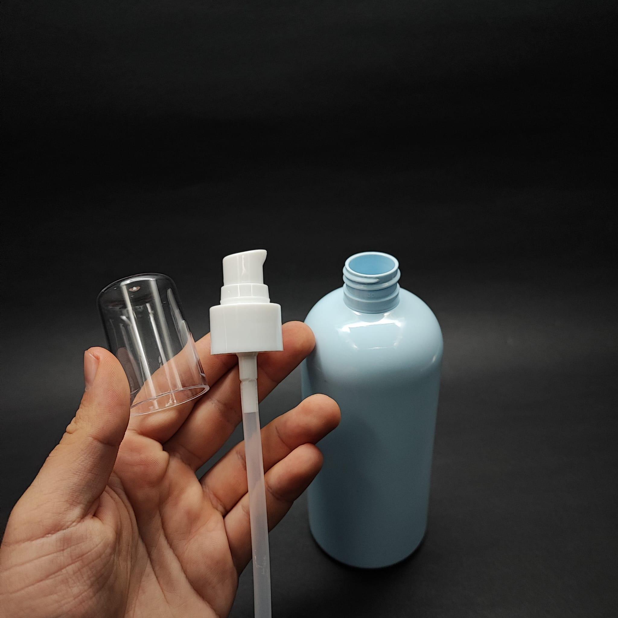 400 CC OVAL BOYUNLU SİLİNDİR PET ŞİŞE (30 GR) - BEYAZ LOSYON POMPALI - 400 ML PLASTİK ŞİŞE - BEBEK MAVİSİ