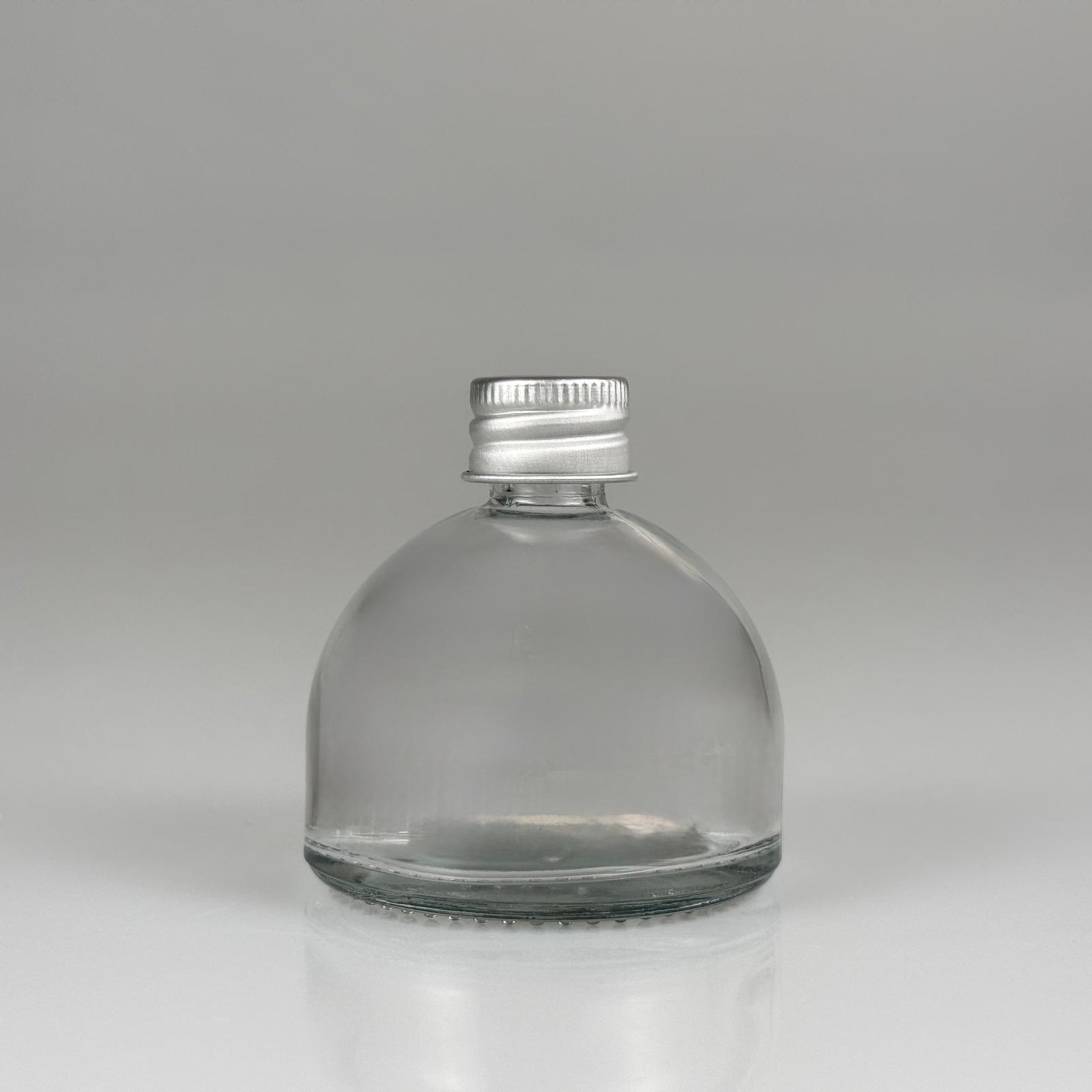 50 CC KUBBE CAM ŞİŞE + GÜMÜŞ ALÜMİNYUM METAL KAPAKLI TAKIM - 50 ML ŞEFFAF CAM ŞİŞE