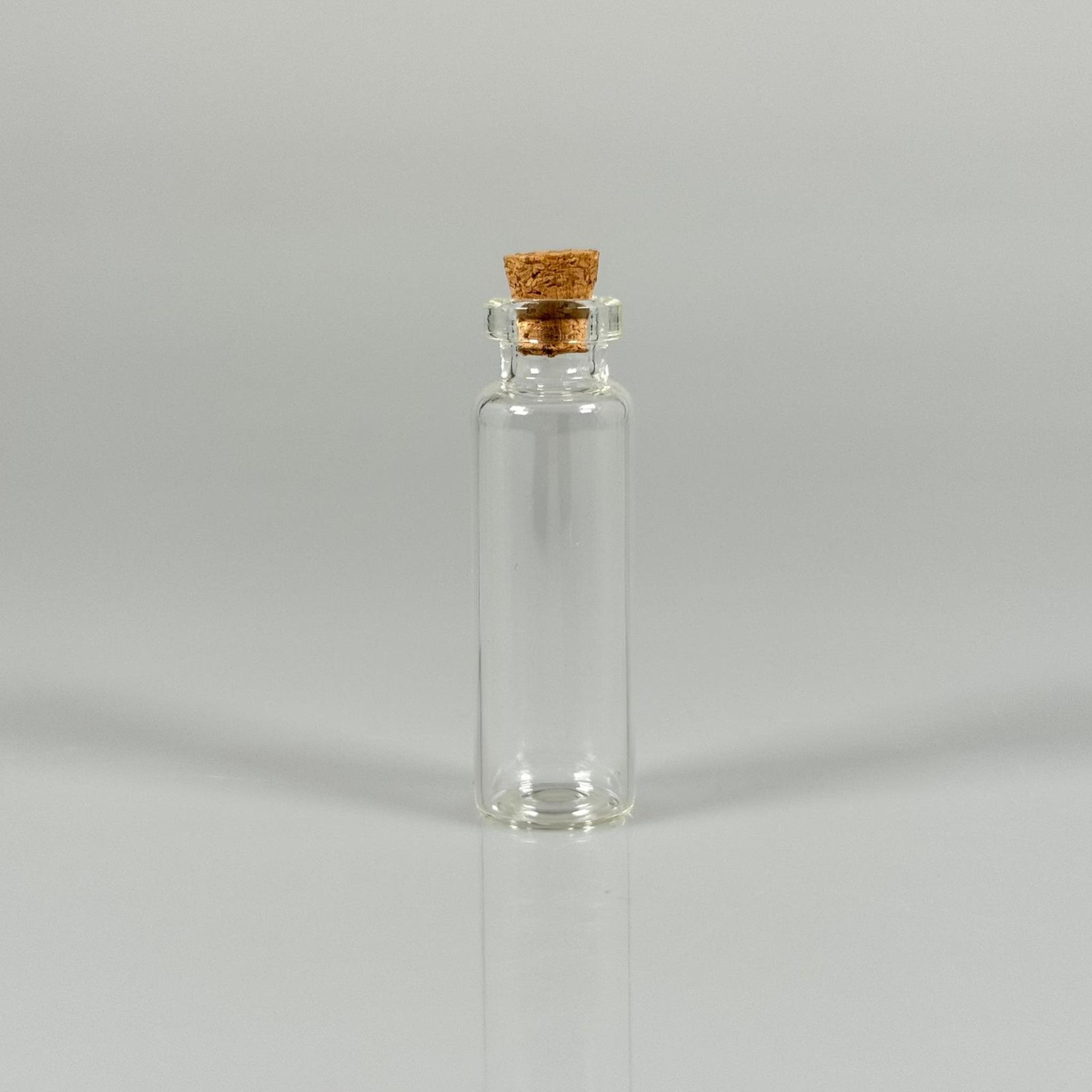 MİNİ CAM ŞİŞE MANTAR TIPALI 5 CC - anahtarlık, aksesuar. kolye, minyatür, mektup, tılsım vb için 5 ml şeffaf küçük cam şişeler