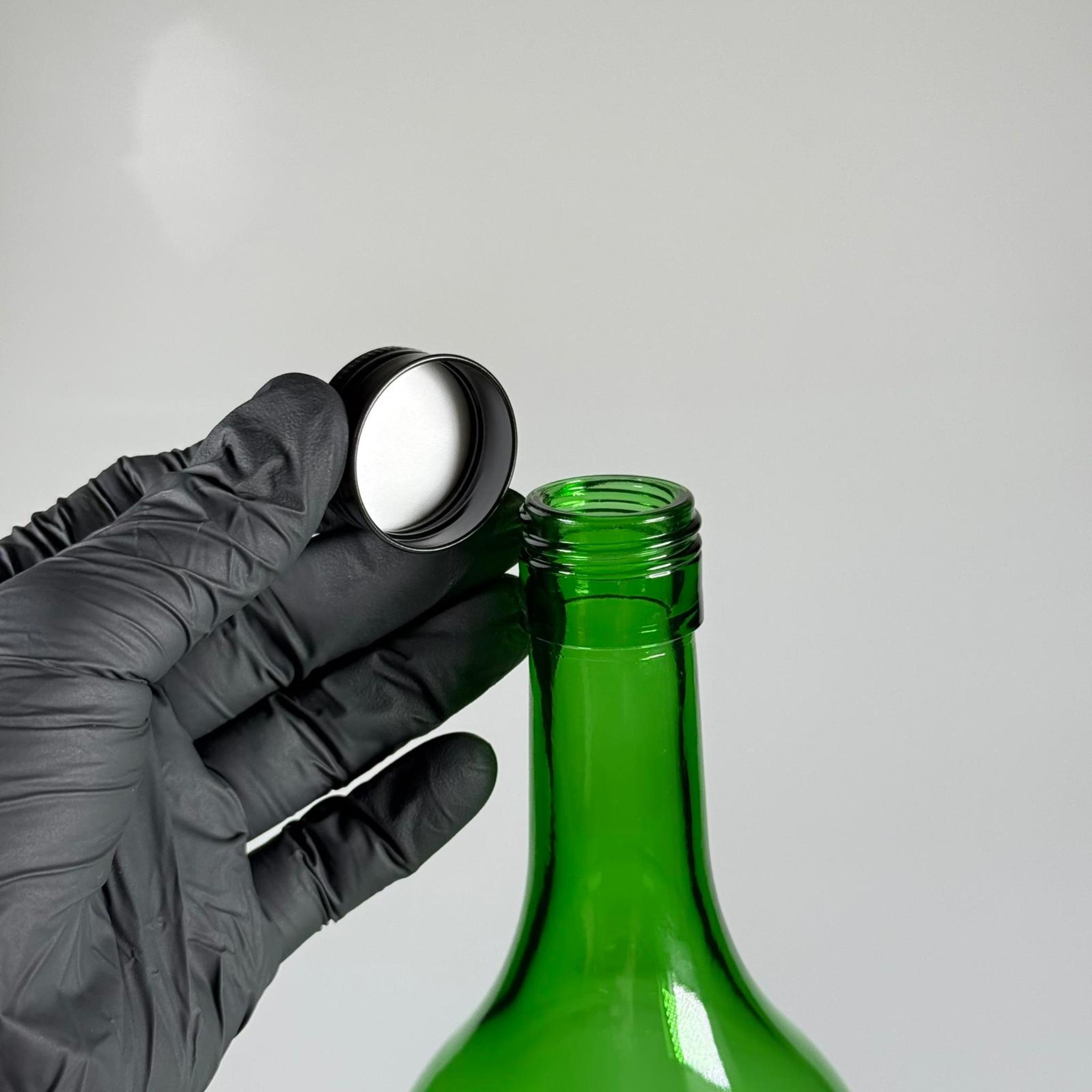 1500 CC YEŞİL CAM ŞİŞE - SİYAH METAL ALÜMİNYUM KAPAKLI - 1500 ML YAĞ ŞİŞESİ - SİRKE ŞİŞESİ - 1,5 LİTRE CAM ŞİŞE