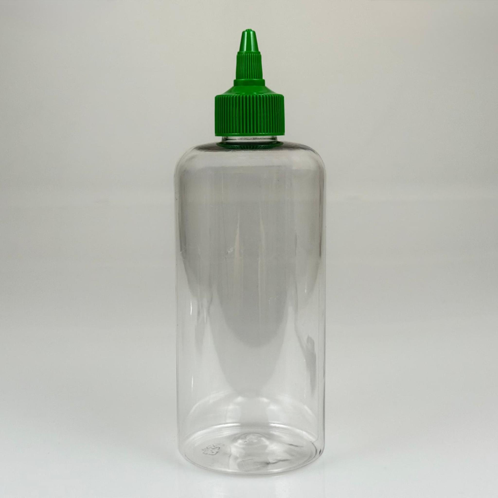 ZEYTİNYAĞI, SOS, ACI SOS, SİRKE, SRIRACHA VB BOŞ ŞİŞELERİ - YEŞİL SİVRİ TWİST AKITICI KAPAK + 500 ML ŞEFFAF SİLİNDİR PET PLASTİK ŞİŞE TAKIM