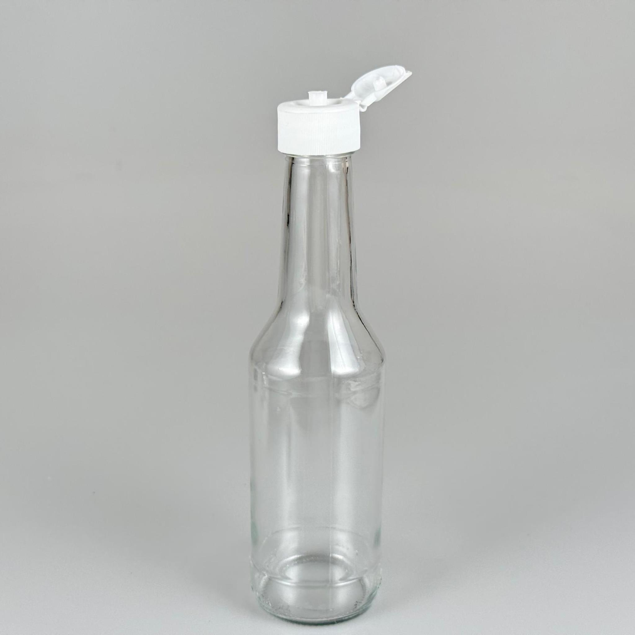 250 CC BOĞAZLI CAM ŞİŞE - BEYAZ AKITICILI FLİPTOP KAPAKLI - 250 ML BOŞ CAM ŞİŞE - AÇILIR KAPANIR KAPAKLI