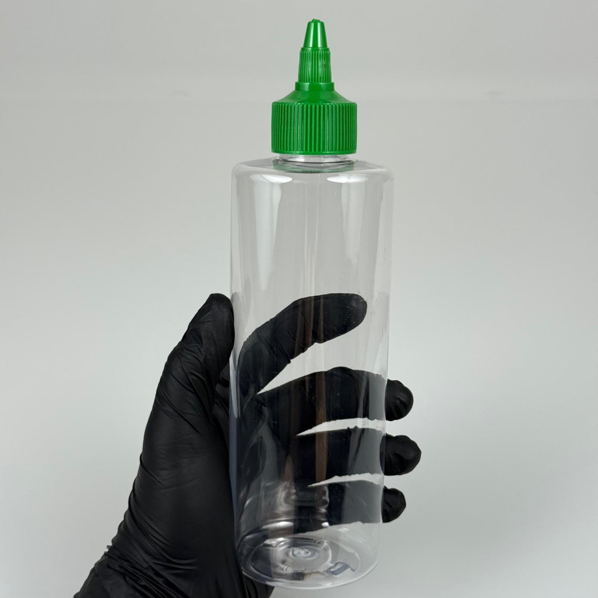 ZEYTİNYAĞI, SOS, ACI SOS, SİRKE, SRIRACHA VB BOŞ ŞİŞELERİ - YEŞİL SİVRİ TWİST AKITICI KAPAK + 400 ML ŞEFFAF PET PLASTİK ŞİŞE TAKIM