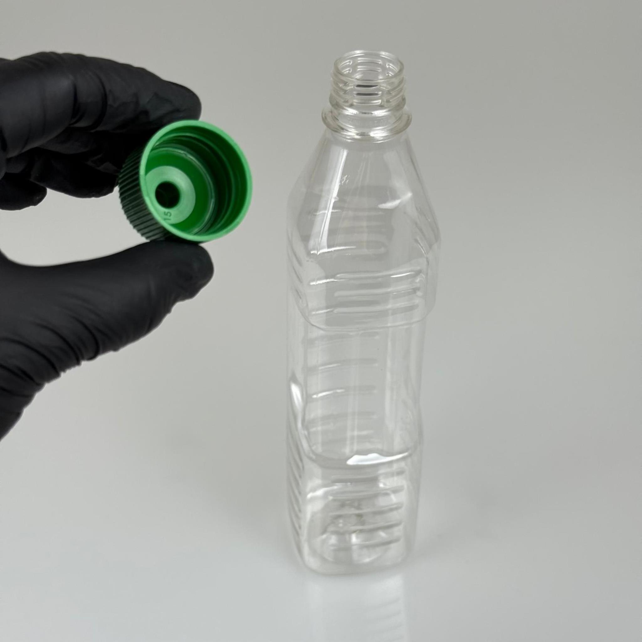 ZEYTİNYAĞI, SOS, ACI SOS, SİRKE, SRIRACHA VB BOŞ ŞİŞELERİ - YEŞİL SİVRİ TWİST AKITICI KAPAK + 500 ML KARE KÖŞELİ ŞEFFAF PET PLASTİK ŞİŞE TAKIM