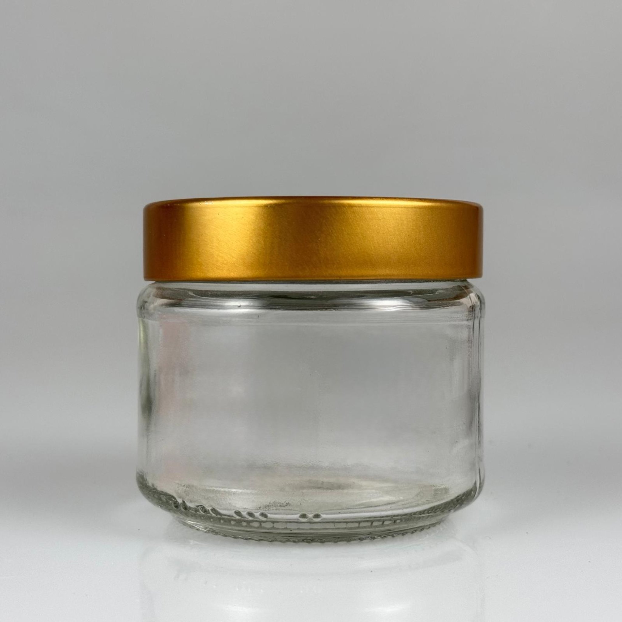 300 CC CAM KAVANOZ (SİLME HACİM 330 ML) +  DERİN GOLD LÜKS METAL KAPAKLI - 300 ML CAM KAVANOZ - DERİN ETEK KAPAKLI