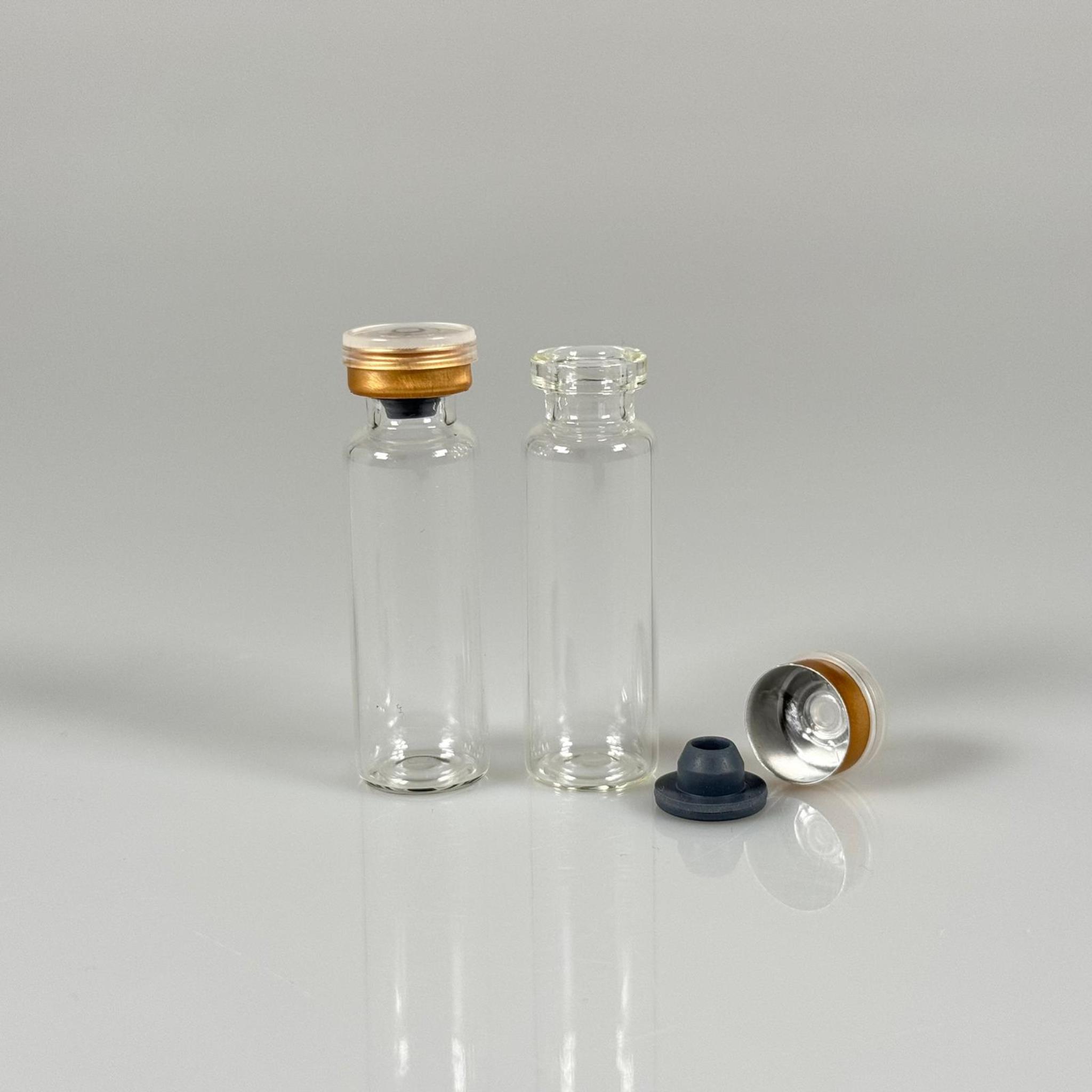 5 ML vial flakon şişe - 13 ağız 5 cc şeffaf cam ilaç şişesi + kauçuk butil enjektör tıpası + gold alüminyum kapaklı takım