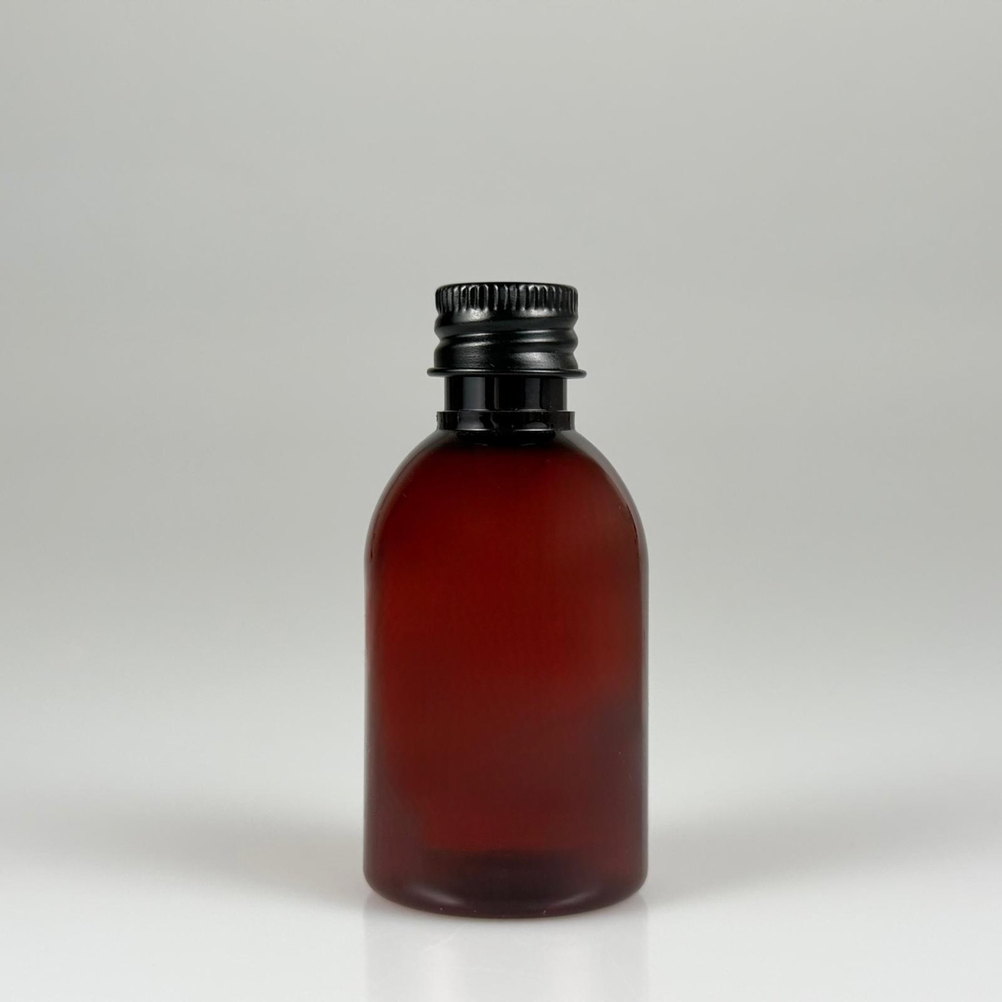50  CC AMBER PET ŞİŞE + KÖPÜK CONTALI SİYAH ALÜMİNYUM METAL KAPAKLI TAKIM - 50 ML KAHVERENGİ PLASTİK ŞİŞE