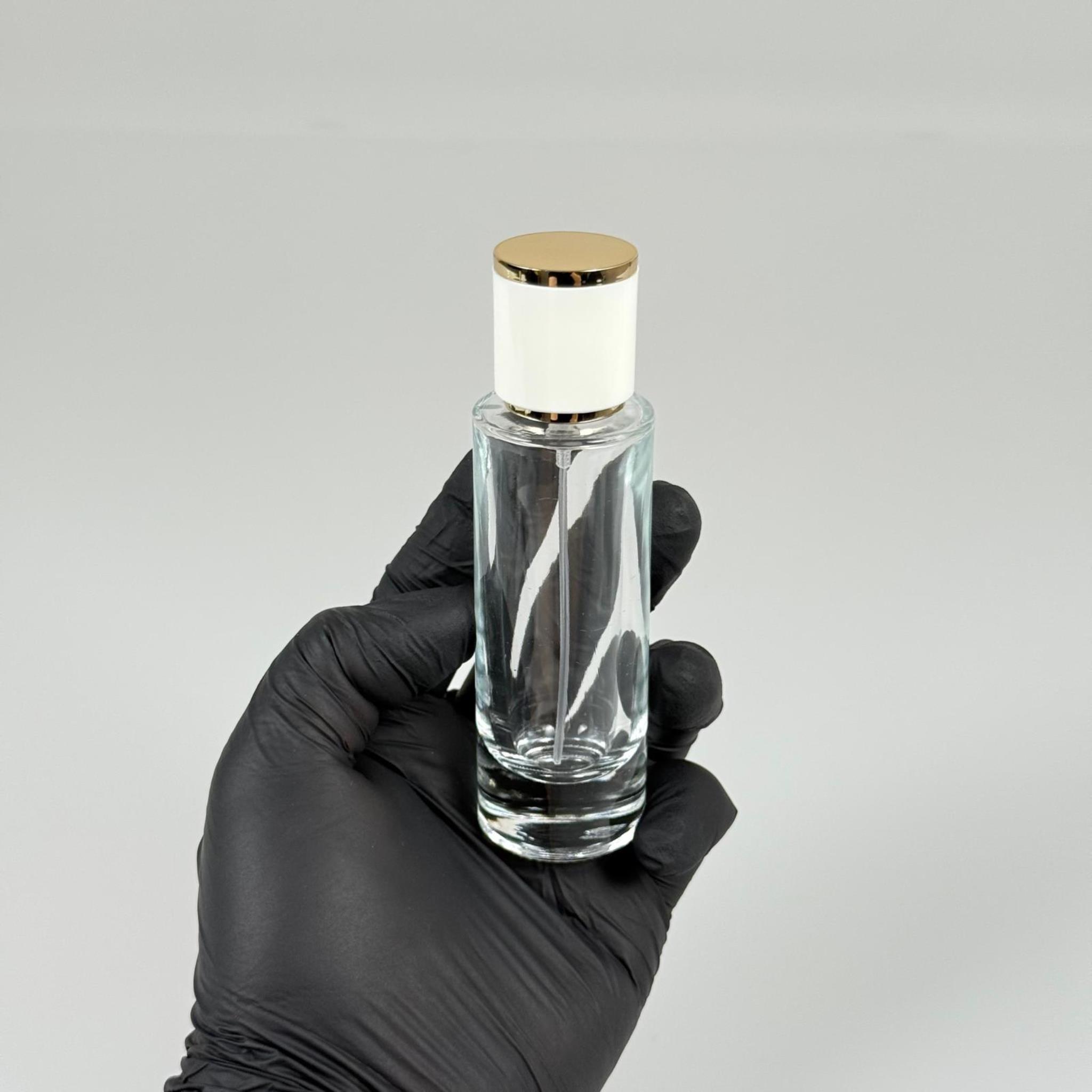 30 ML SİLİNDİR UZUN MODEL PARFÜM ŞİŞESİ - GOLD METAL SPREYLİ + GOLD BEYAZ KAPAKLI (AĞIZ 15 MM GEÇME KOLAY KAPAMA)