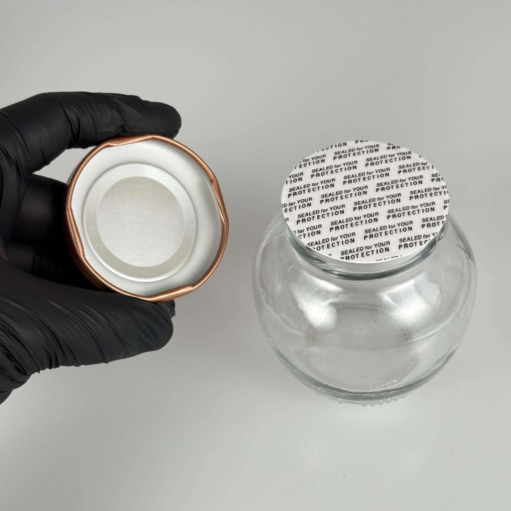 210 CC YUMURTA KAVANOZ + BRONZ METAL KAPAKLI + KENDİNDEN YAPIŞKANLI KÖPÜK CONTALI TAKIM - 210 ML OVAL TİP CAM KAVANOZ