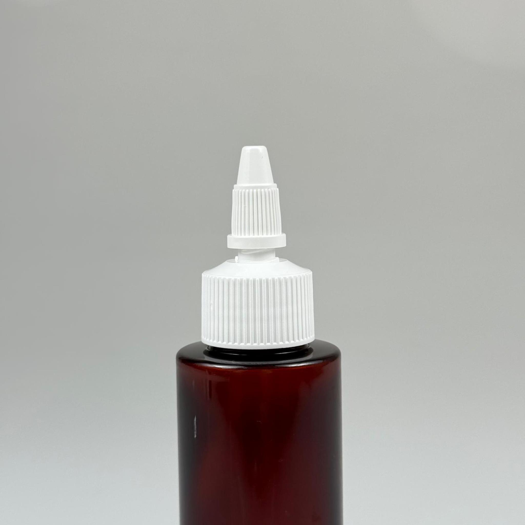 YAĞ, SOS, ACI SOS, SİRKE, SRIRACHA, MÜREKKEP, TUTKAL AKITICI VB BOŞ ŞİŞELERİ - BEYAZ SİVRİ TWİST AKITICI KAPAK + 100 ML KÜT AMBER SERT PET PLASTİK ŞİŞE TAKIM