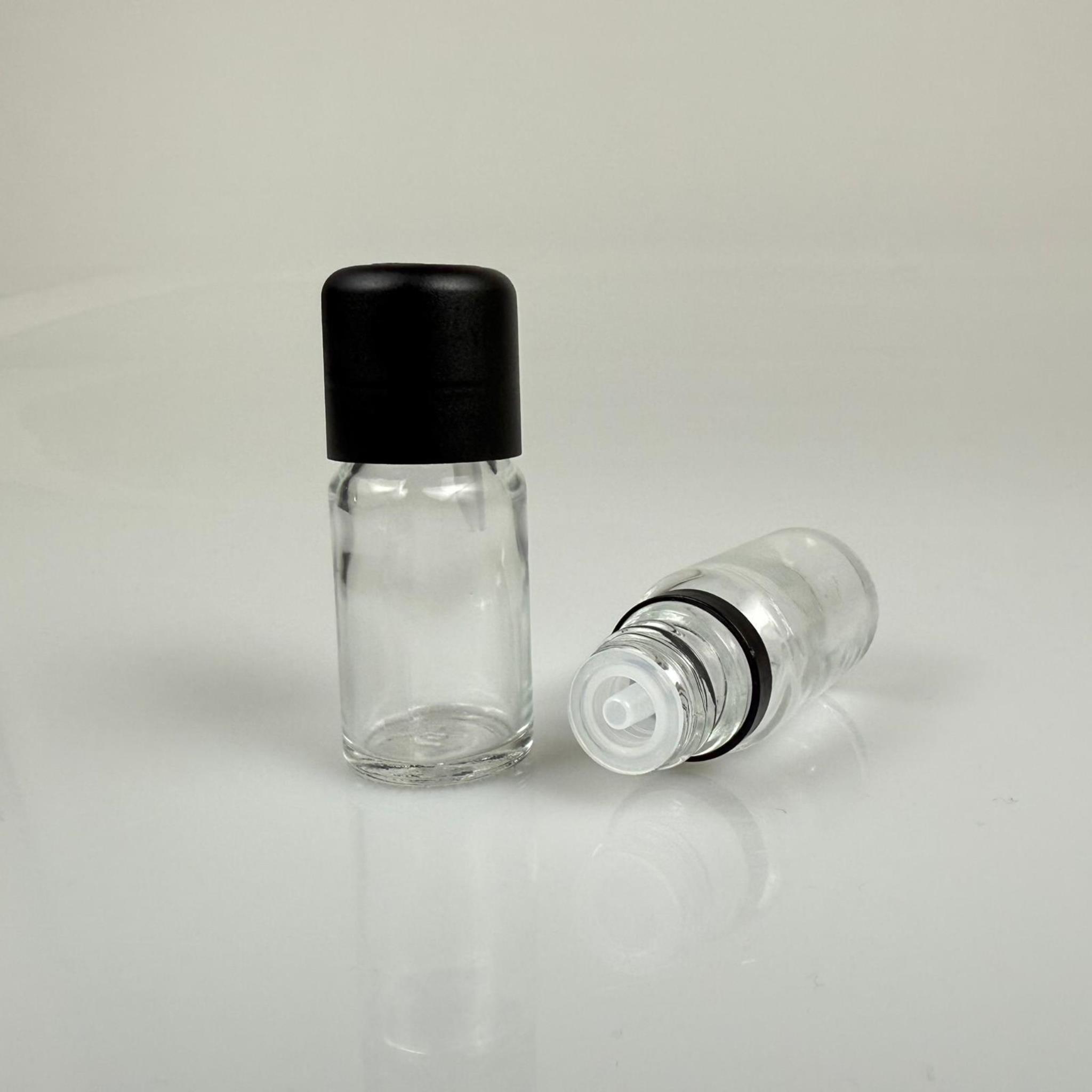 10 CC ŞEFFAF CAM ŞİŞE + İÇTEN DAMLALIKLI ÇOCUK KİLİTLİ SİYAH KAPAK - SAYDAM 10 ML KİLİT KAPAKLI DAMLATMALI ŞİŞE
