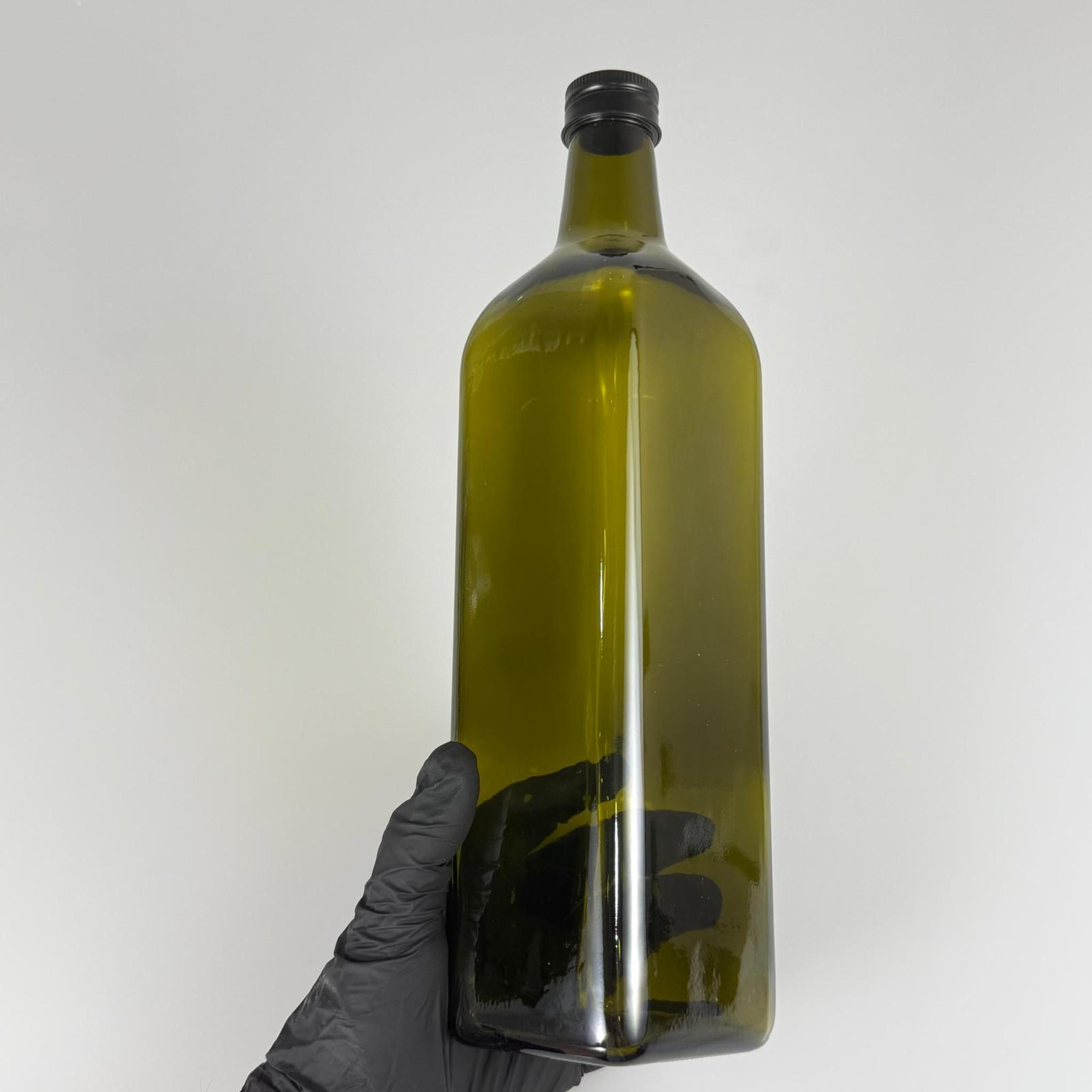 1000 CC YEŞİL MARASKA CAM ŞİŞE - SİYAH METAL ALÜMİNYUM KAPAKLI - 1000 ML KÖŞELİ YAĞ ŞİŞESİ - SİRKE ŞİŞESİ