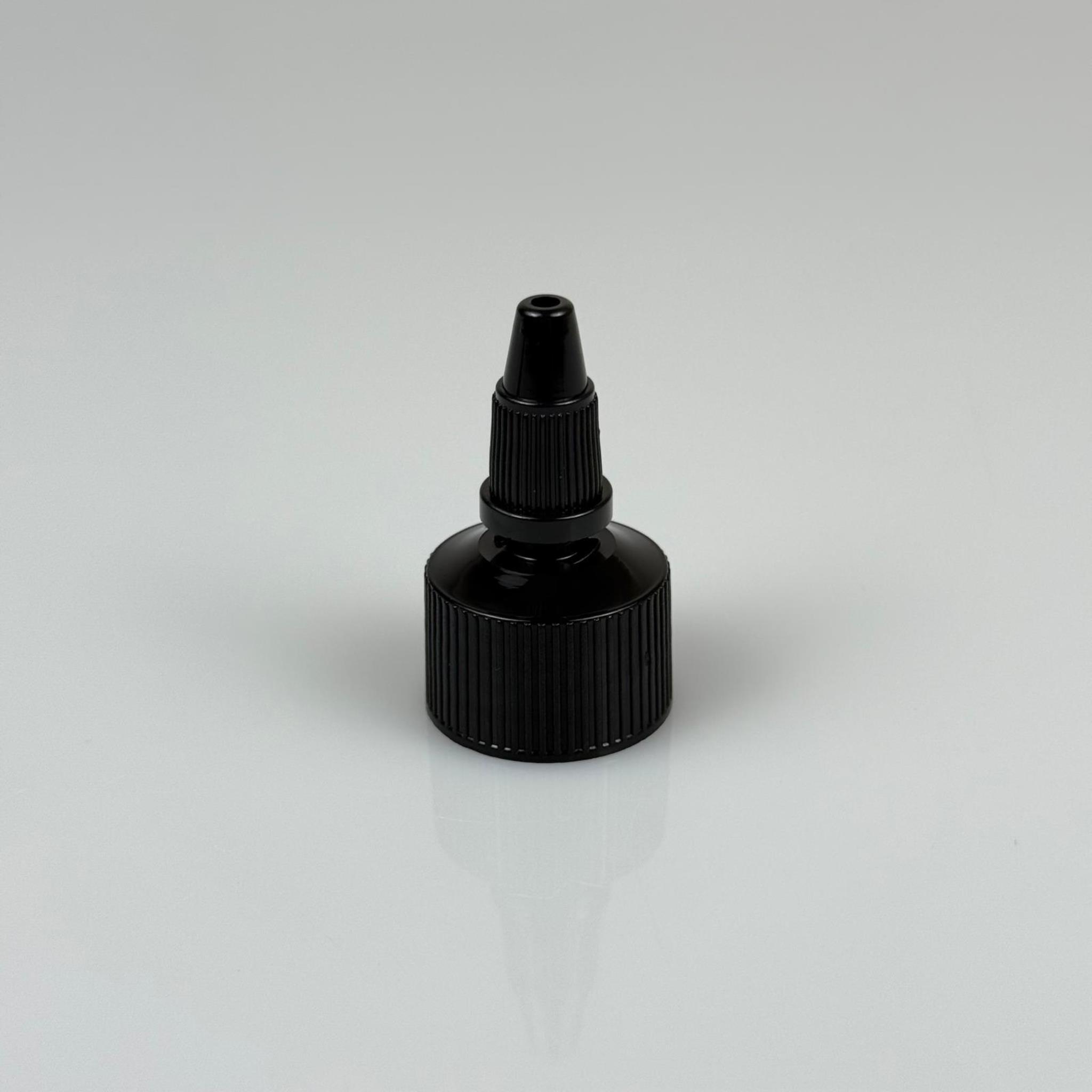 24 MM TWİST ASANSÖR SİVRİ SİYAH KAPAK - ZEYTİNYAĞ, SOS, MÜREKKEP, ŞAMPUAN, TUTKAL KARTUŞ İÇİN AKITICILI PLASTİK KAPAK