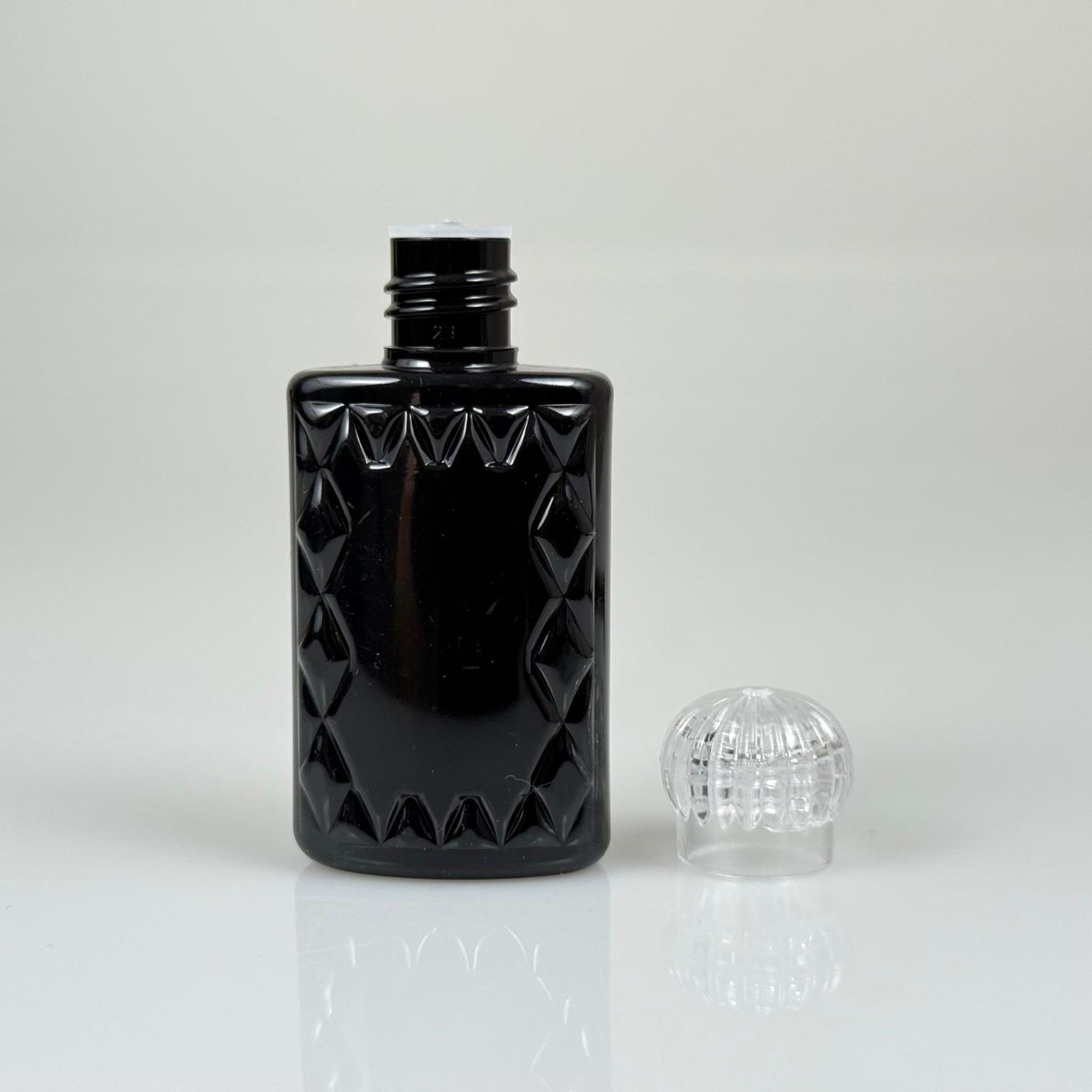 50 CC SİYAH PLASTİK KOLONYA ŞİŞESİ - KRİSTAL KAPAKLI TIPALI - 50 ML YASSI PET DESENLİ KOLONYA ŞİŞESİ