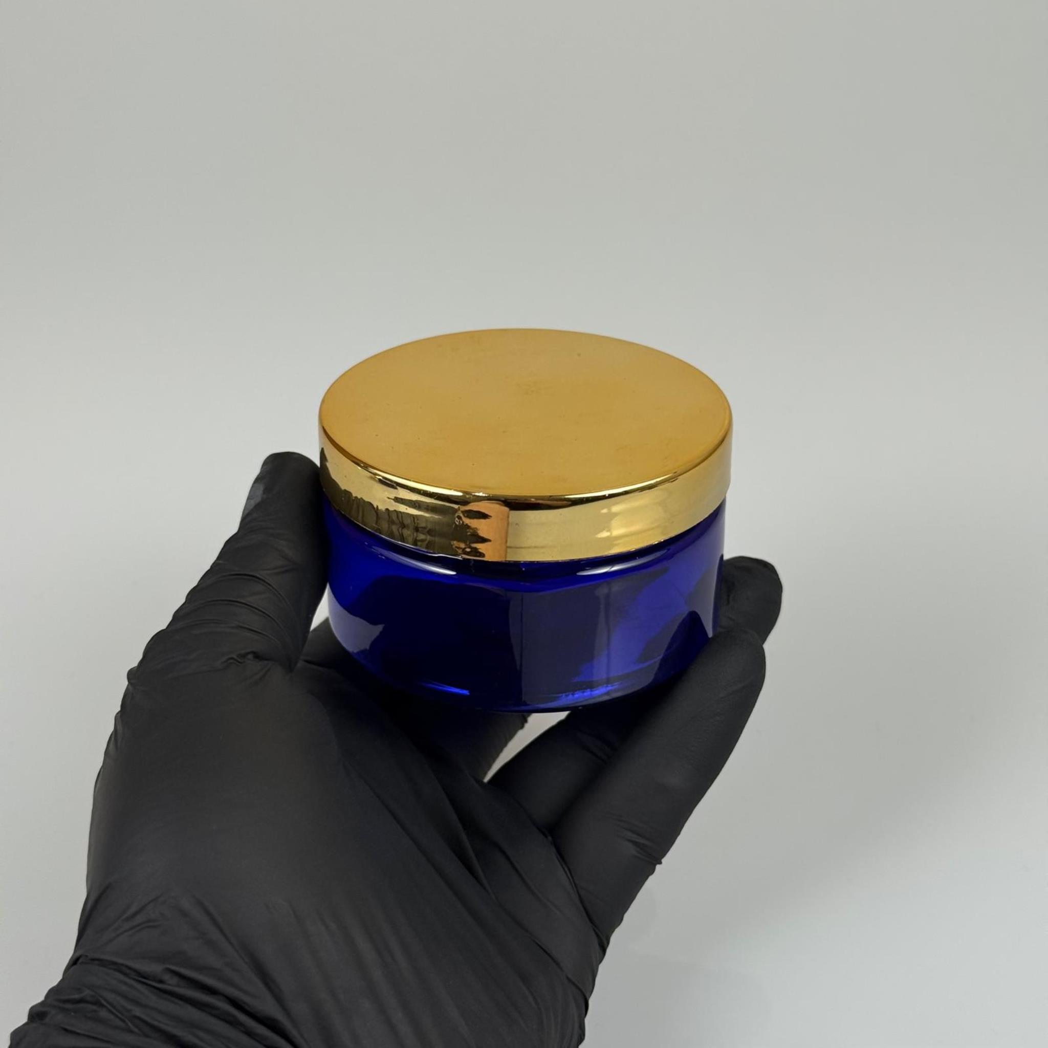 100 ML SERT PET KAVANOZ + GOLD KAPLAMALI PLASTİK KAPAK + İÇ TIPA - 100 CC KALIN MAVİ PLASTİK KAVANOZ GOLD KAPLAMALI PLASTİK KAPAKLI İÇ TIPALI TAKIM - KREM KAVANOZLARI