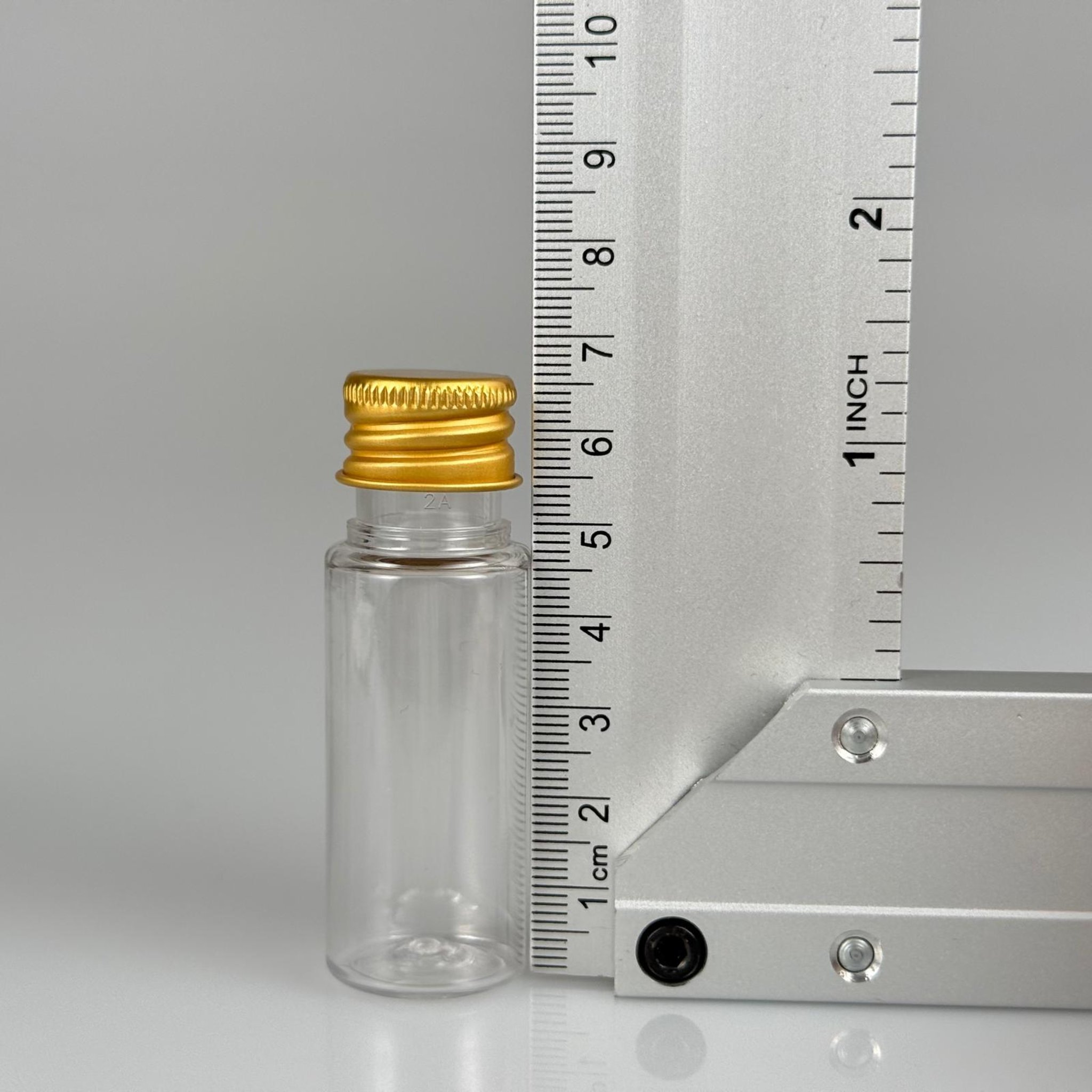 15 CC SİLİNDİR PET ŞİŞE + KÖPÜK CONTALI GOLD ALÜMİNYUM METAL KAPAKLI TAKIML - 15 ML ŞEFFAF PET ŞİŞE