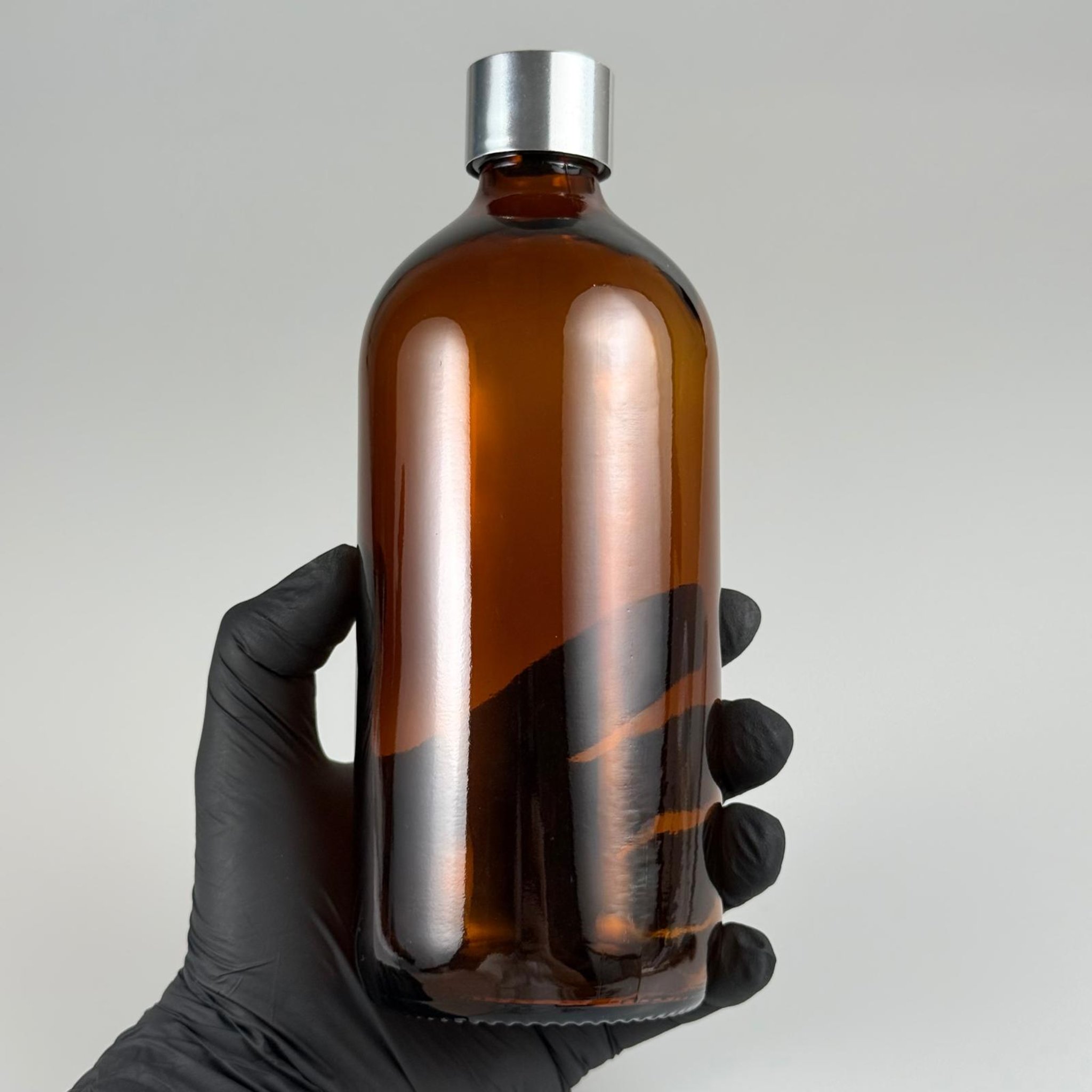 500 CC AMBER CAM ŞİŞE  + ALÜMİNYUM KAPLAMALI GÜMÜŞ KAPAKLI TAKIM - 500 ML KAHVERENGİ CAM ŞİŞE