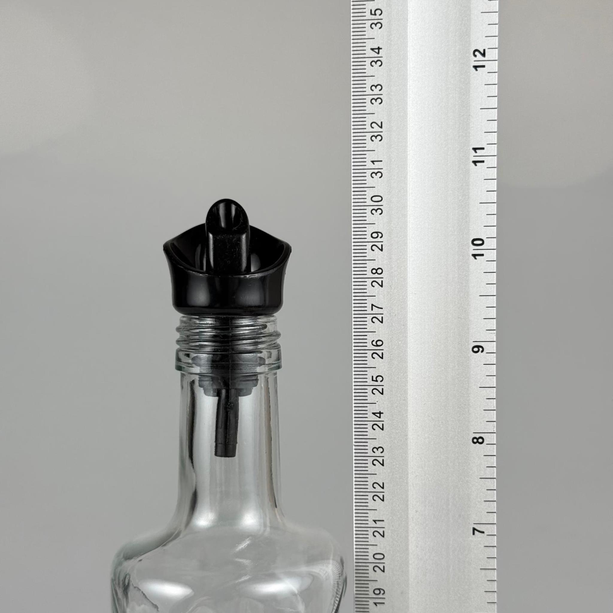 Akıtmaz Kapaklı Şık Cam Yağlık – Zeytinyağı ve Sirke İçin - Restoran Tipi 500 ML Şeffaf Yağdanlık Siyah Akıtıcı Başlıklı
