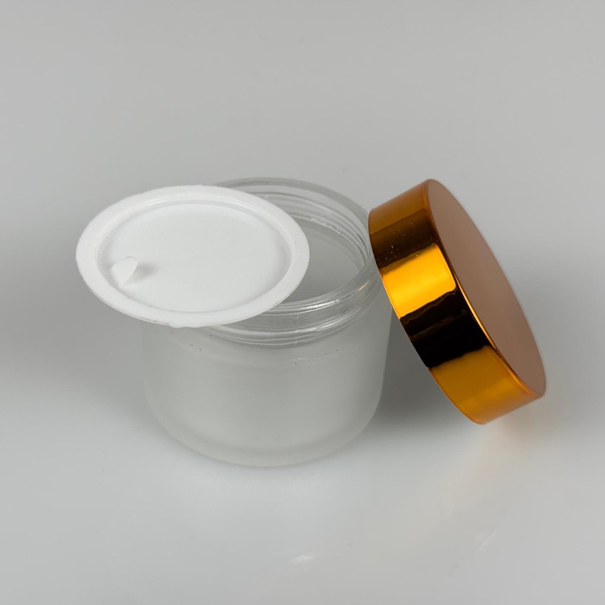 50 CC BUZLU CAM KREM KAVANOZU + GOLD KAPAK + İÇ TIPA - 50 ML Kozmetik ve Bakım Ürünleri İçin Cam Kavanozları