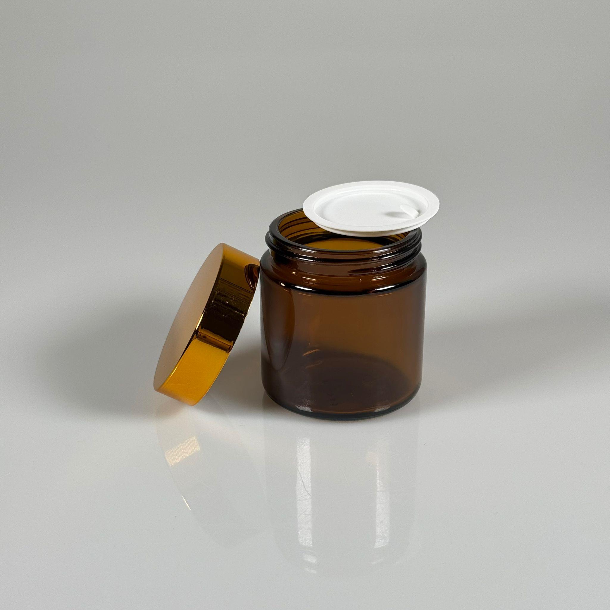 100 CC CAM AMBER KREM KAVANOZU - GOLD KAPAKLI İÇ CONTALI - 100 ML KAHVERENGİ KREM KAVANOZU - AMBER MUM KAVANOZU