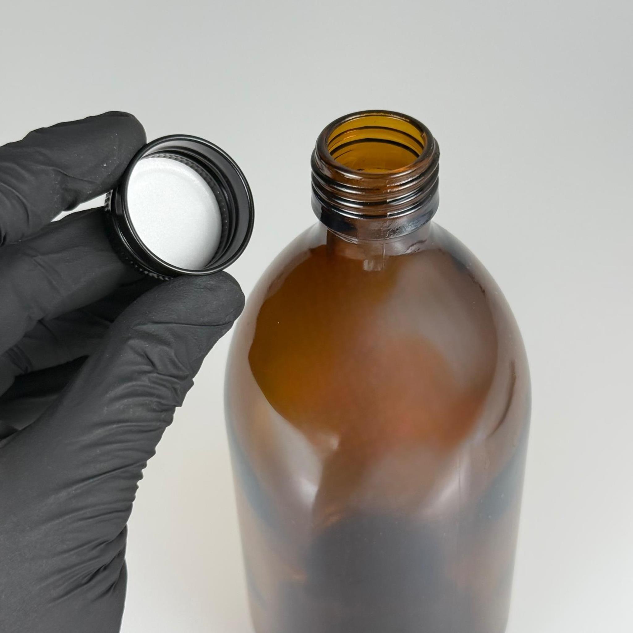 500 CC AMBER TOMBUL ÖZEL SERİ CAM ŞİŞE - METAL ALÜMİNYUM SİYAH KÖPÜK CONTALI KAPAKLI - 500 ML CAM ECZA ŞİŞESİ - KAHVERENGİ