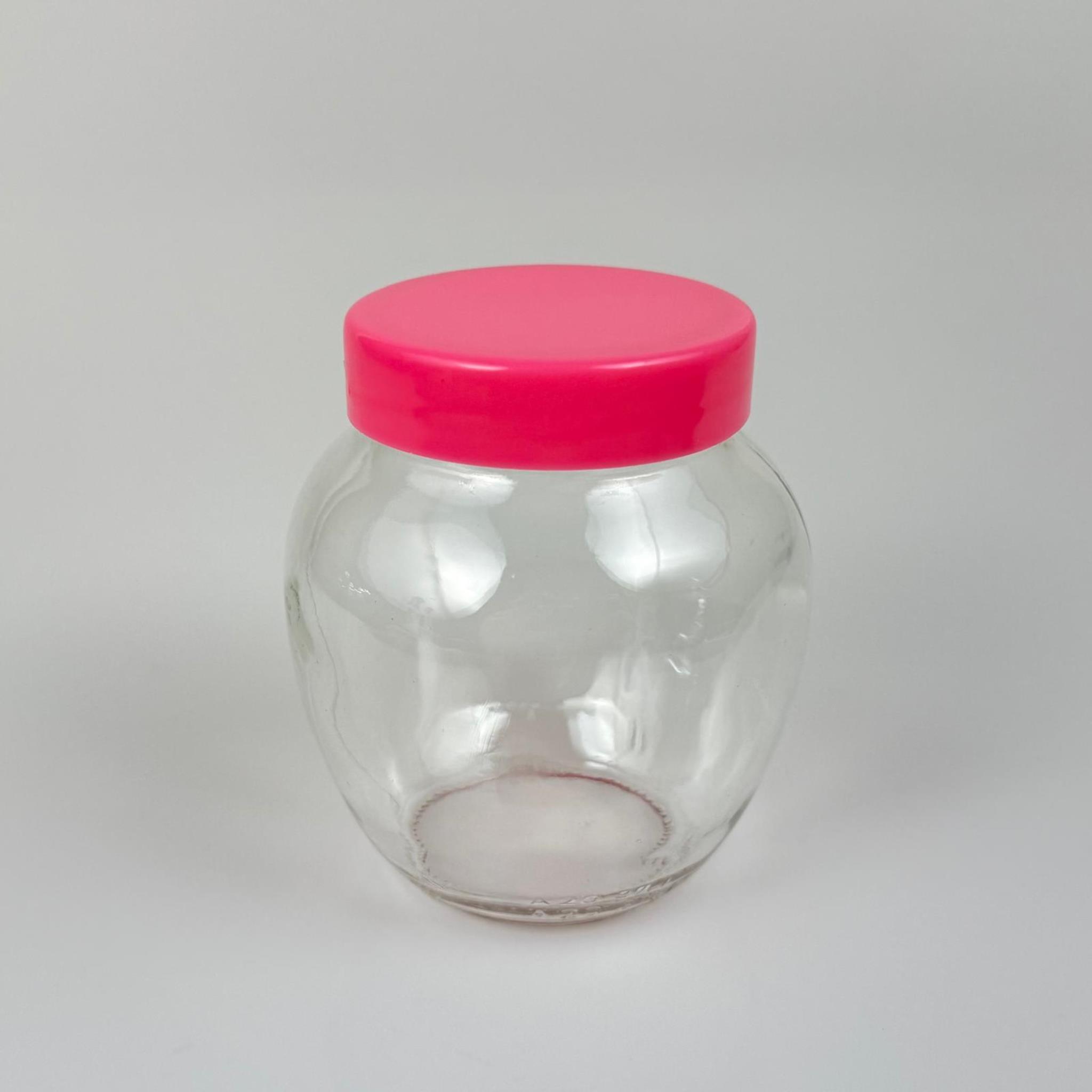 370 CC YUMURTA CAM KAVANOZ + PEMBE PLASTİK KAPAK - 370 ML PLASTİK KAPAKLI CAM KAVANOZ