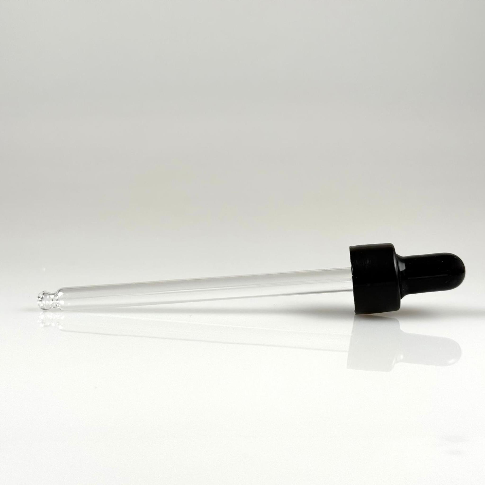 18 MM CAM DAMLALIKLI TAKIM - SİYAH EMZİK +  DELİKLİ PLASTİK DÜZ SİYAH KAPAK + 110 MM CAM PİPET