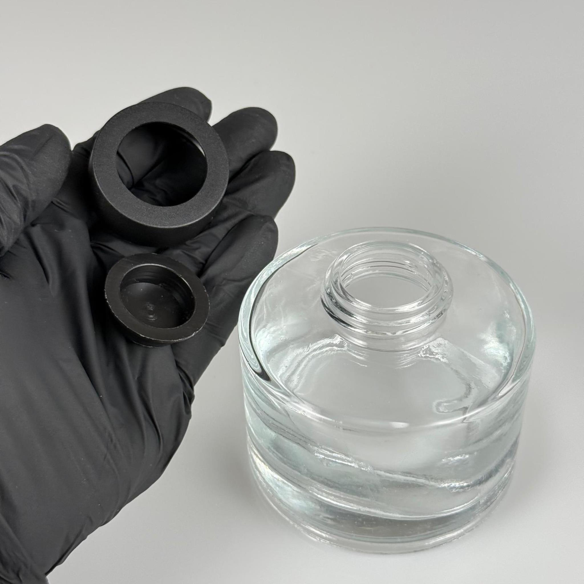 150 CC (SİLME 200 CC) SİLİNDİR BAMBU DİFFUSER CAM ODA KOKUSU ŞİŞESİ + SİYAH KAPAK + SİYAH TIPA TAKIM - 150 ML ODA PARFÜMÜ İÇİN CAM ŞİŞELER