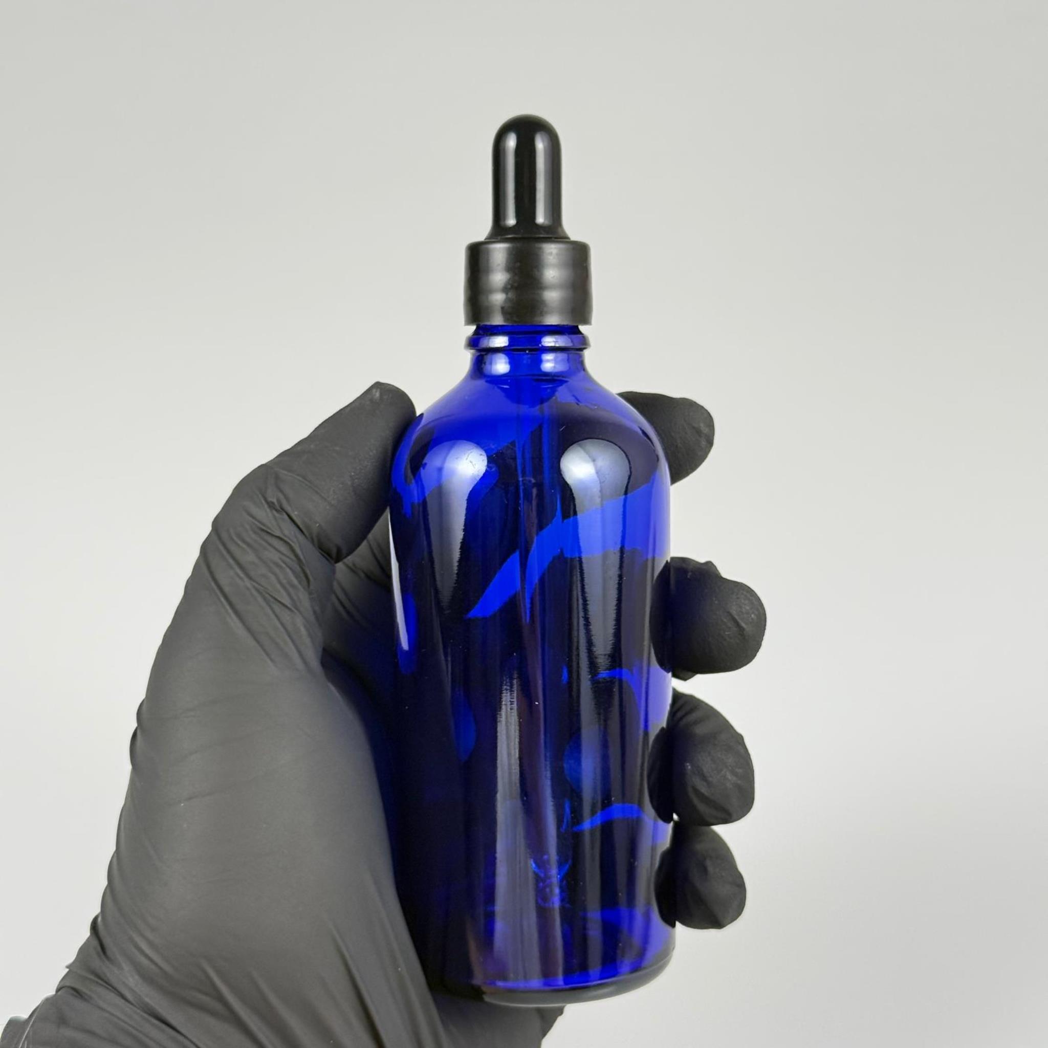100 CC MAVİ CAM DAMLALIKLI ŞİŞE - SİYAH EMZİK + SİYAH DÜZ KAPAK + CAM PİPET TAKIM - 100 ML DAMLALIKLI ŞİŞE SETİ