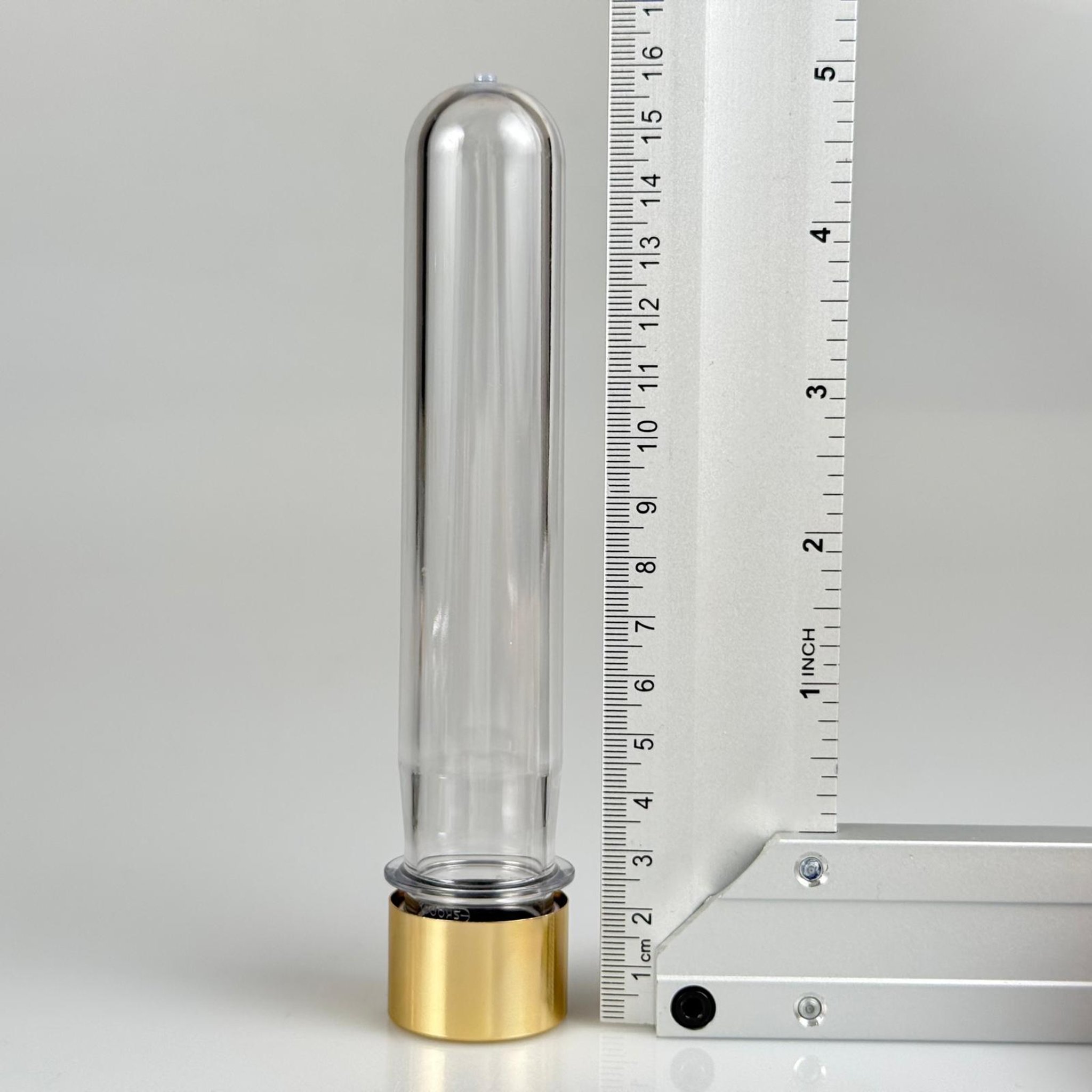 16 CM TÜP - 45 CC PET ŞİŞE + ALÜMİNYUM KAPLAMALI GOLD KAPAKLI + KÖR TIPALI TAKIM - VANİLYA ÇUBUĞU, BAHARAT, DENEY TÜPÜ, AYAKKABI BAĞCIĞI VB İÇİN PLASTİK TÜP