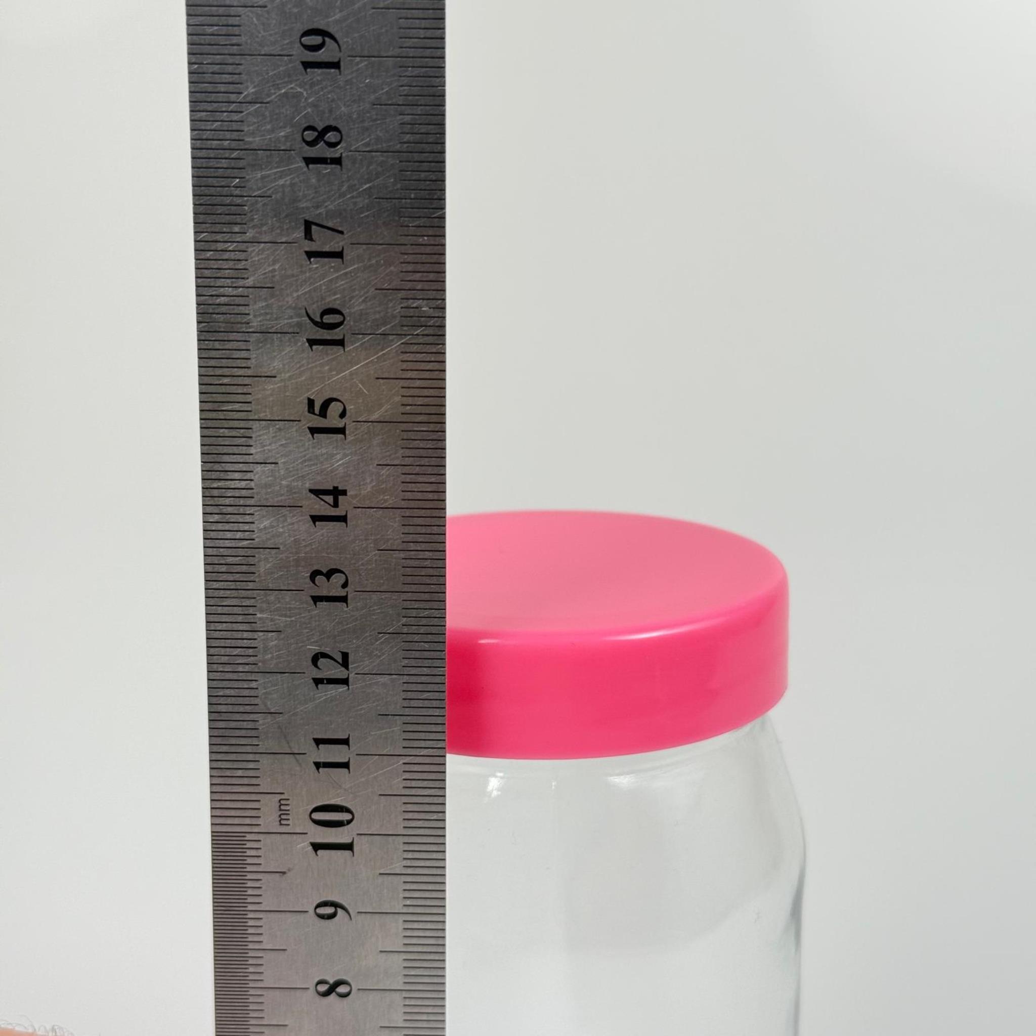 370 CC CAM KAVANOZ + PEMBE PLASTİK KAPAK - 370 ML PLASTİK KAPAKLI CAM KAVANOZ