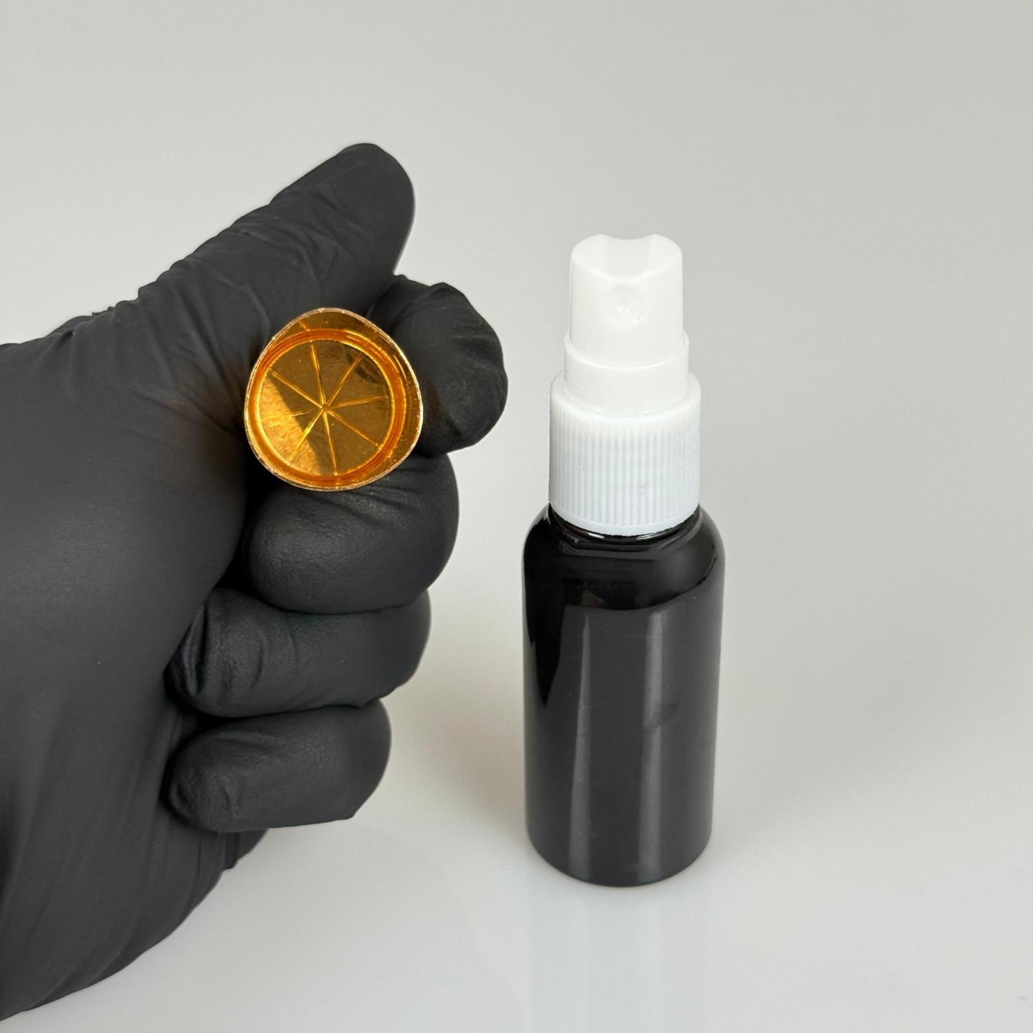 30 ML PET KOLONYA, PARFÜM VB ŞİŞELERİ - METAL ALÜMİNYUM GOLD KAPAK + VİDALI SPREY + 30 CC SİYAH ŞİŞE SET TAKIM