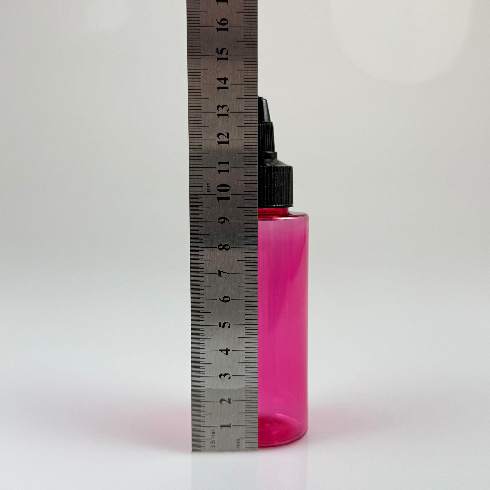 YAĞ, SOS, ACI SOS, SİRKE, SRIRACHA, MÜREKKEP, TUTKAL AKITICI VB BOŞ ŞİŞELERİ - SİYAH SİVRİ TWİST AKITICI KAPAK + 100 ML KÜT PEMBE SERT PET PLASTİK ŞİŞE TAKIM