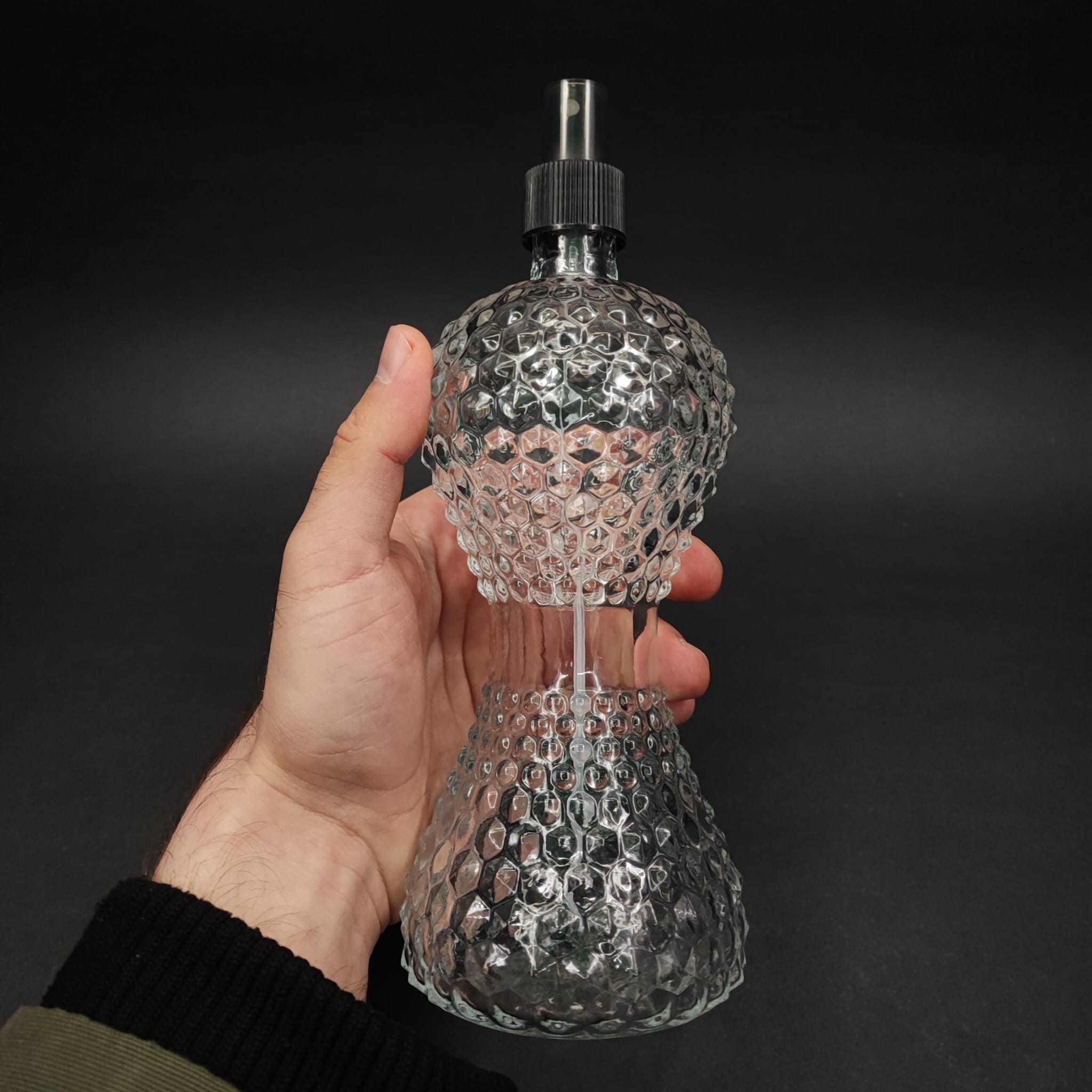 350 CC PIRLANTA CAM KOLONYA ŞİŞESİ - SİYAH SPREYLİ - 350 ML SPREYLİ CAM KOLONYA ŞİŞESİ