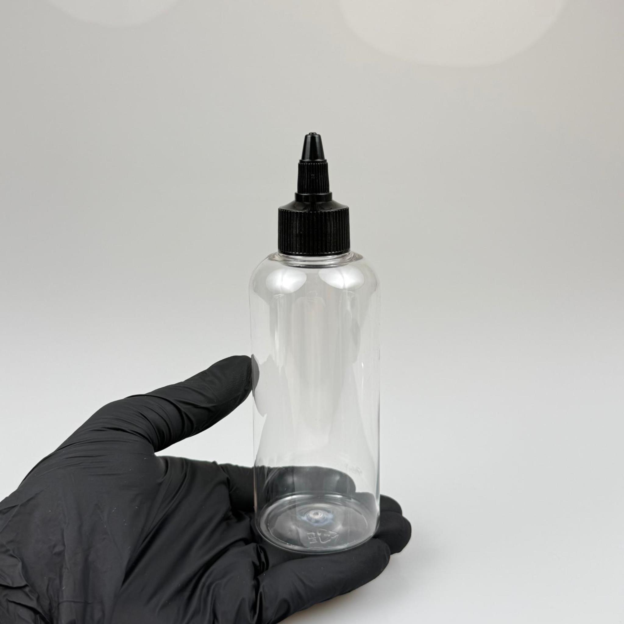 YAĞ, SOS, ACI SOS, SİRKE, SRIRACHA, MÜREKKEP, TUTKAL AKITICI VB BOŞ ŞİŞELERİ - SİYAH SİVRİ TWİST AKITICI KAPAK + 200 ML OVAL PET PLASTİK ŞİŞE TAKIM