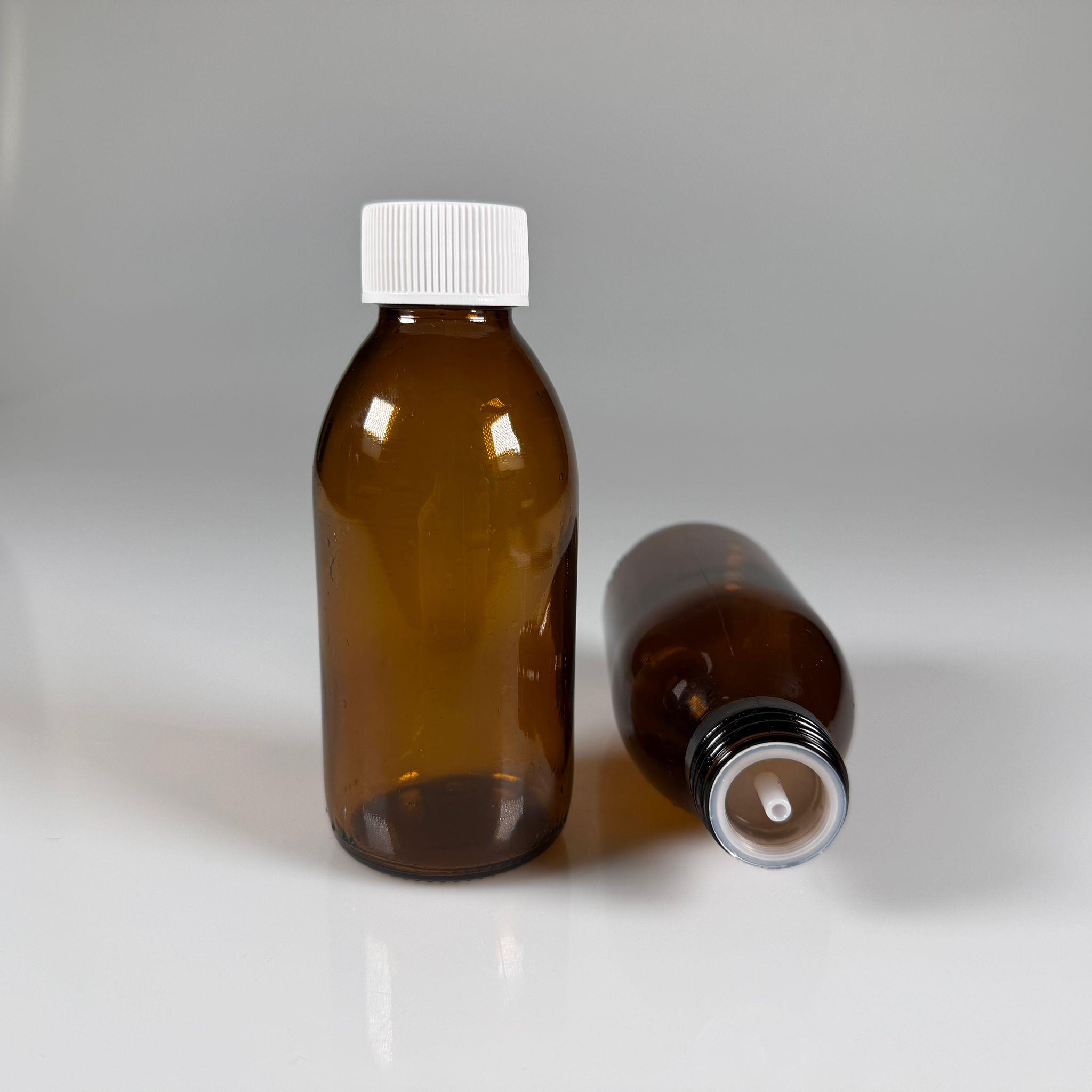 150 ML DOLUMU KOLAY, GENİŞ AĞIZLI İÇTEN DAMLALIKLI ŞİŞE (28 MM AĞIZ)  - 150 CC BEYAZ CONTALI KAPAKLI İÇTEN DAMLALIKLI CAM ECZA ŞİŞESİ - AMBER KAHVERENGİ