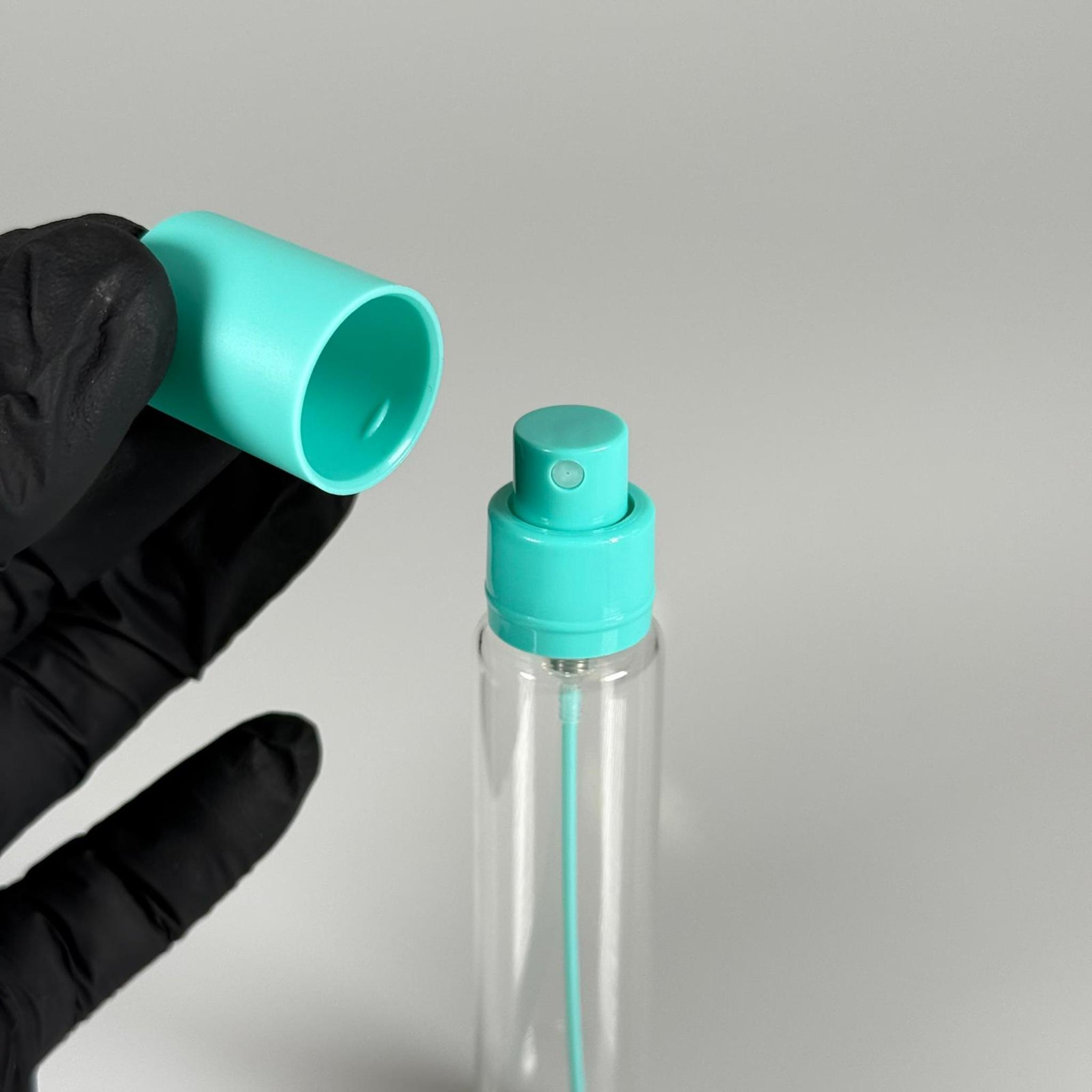 PARFÜM ŞİŞESİ 25 ML - 25 CC PARFÜM AMBALAJI VALFLİ (GEÇME AĞIZ) CAM KALEM PARFÜM İÇİN ŞİŞELERİ - TURKUAZ SPREY + KAPAKLI SET TAKIM