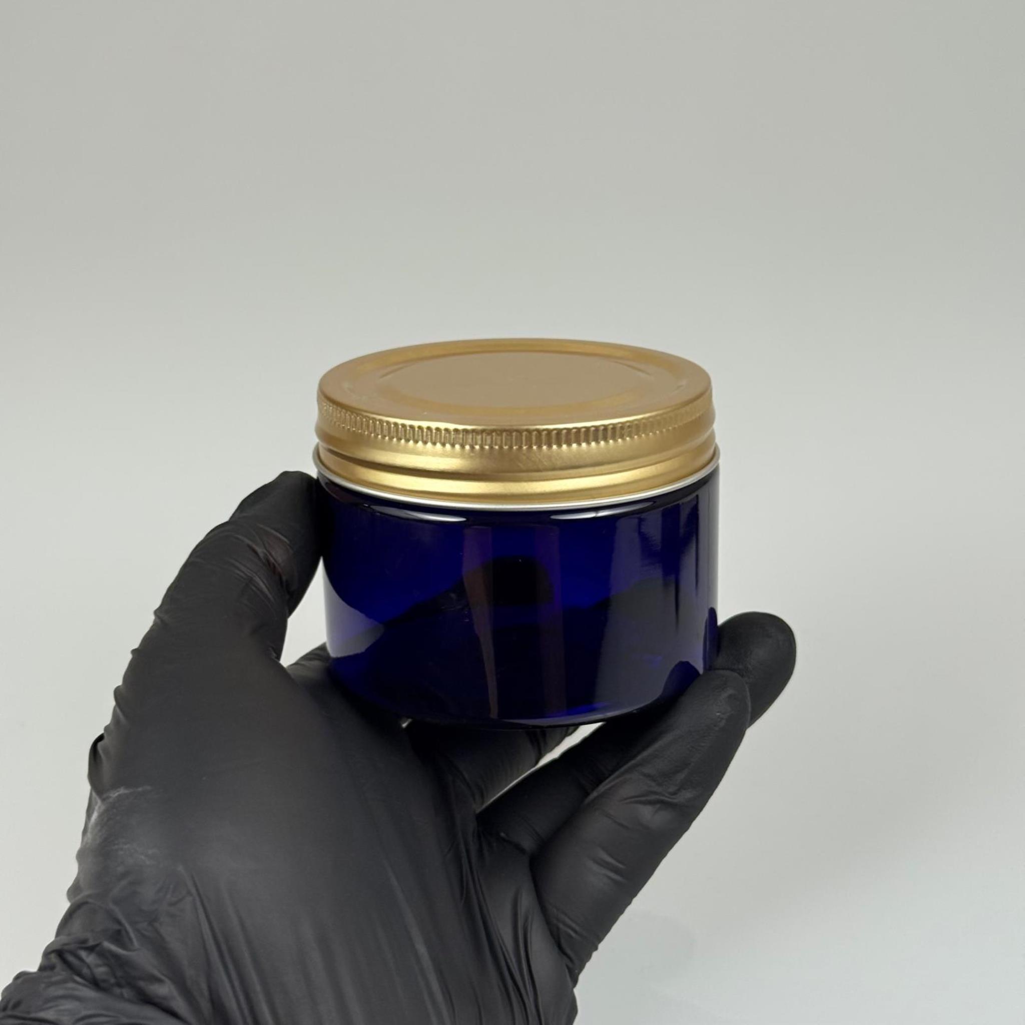 150 ML SERT PET KAVANOZ + GOLD METAL KAPAK + İÇ TIPA - 150 CC KALIN MAVİ PLASTİK KAVANOZ GOLD METAL KAPAKLI İÇ TIPALI TAKIM - KREM KAVANOZLARI