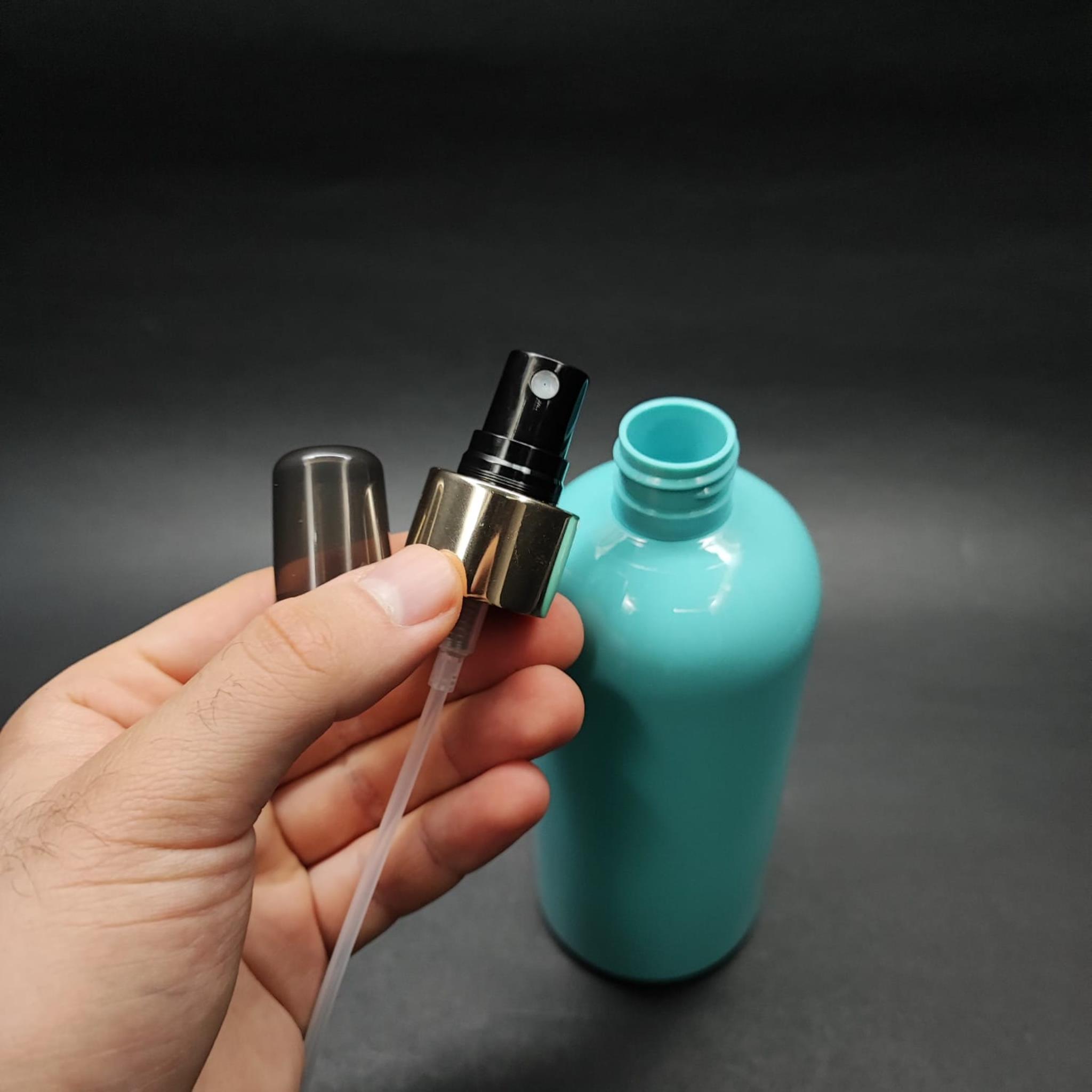 400 CC OVAL BOYUNLU SİLİNDİR PET ŞİŞE (30 GR) - GOLD SPREYLİ - 400 ML PLASTİK ŞİŞE - TURKUAZ