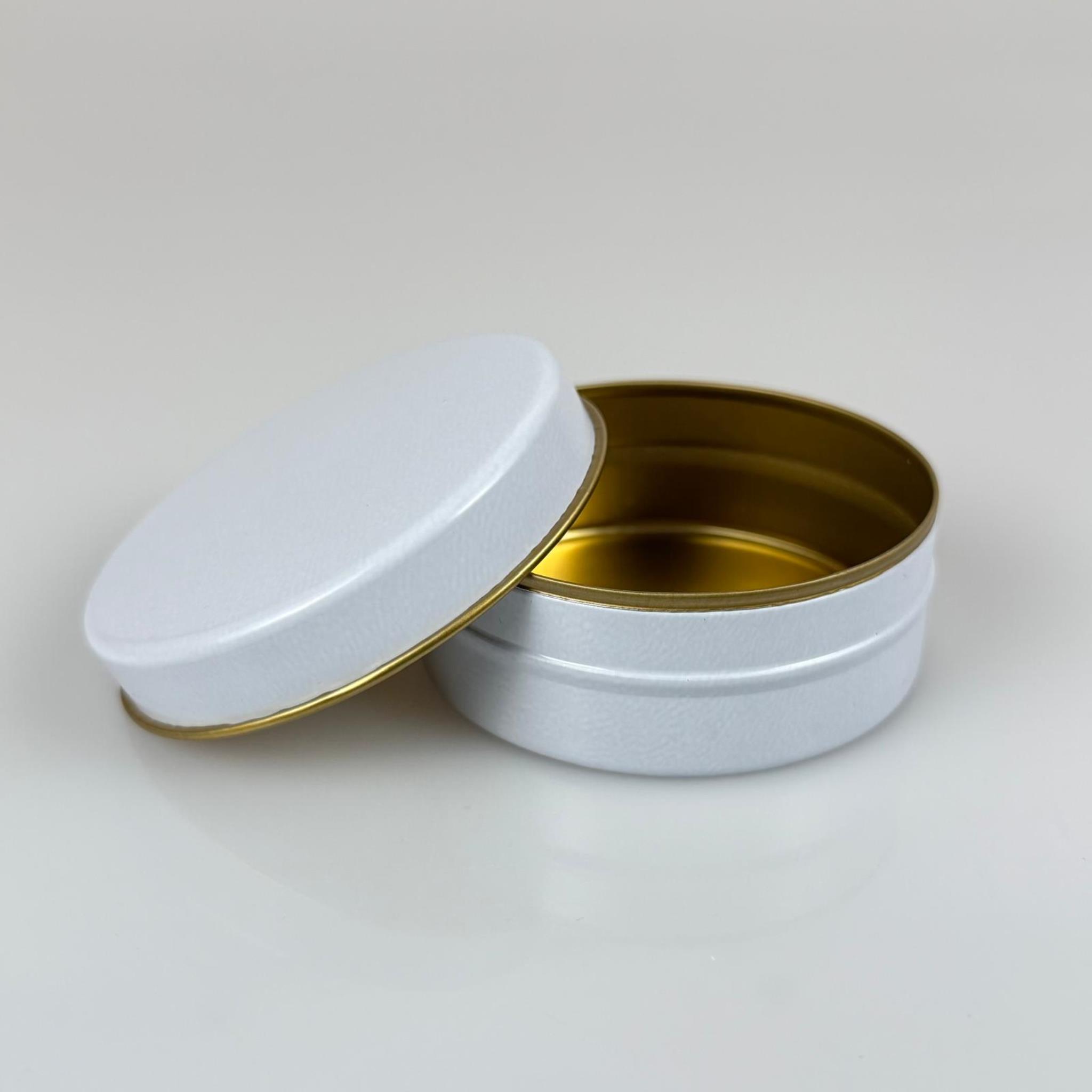 100 CC TENEKE KUTU - BEYAZ - BEYAZ KAPAKLI - METAL AMBALAJ - MUM TENEKESİ 77 X 28 MM