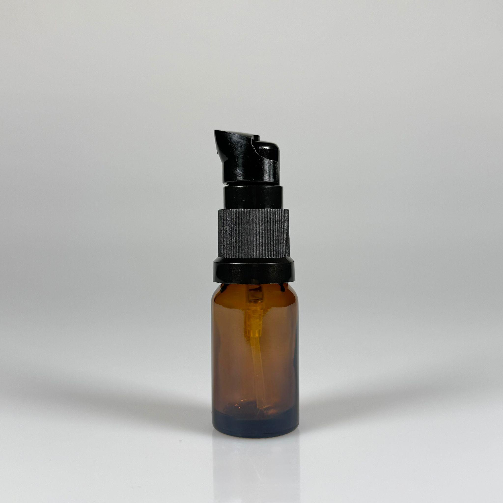 10 CC AMBER CAM ŞİŞE - SIZDIRMAZ ETEKLİ SİYAH LOSYON POMPALI TAKIM - 10 ML LOSYON ŞİŞESİ - YAĞ, KREM GİBİ YOĞUN KIVAMLI SIVILAR İÇİN CAM AMBALAJ