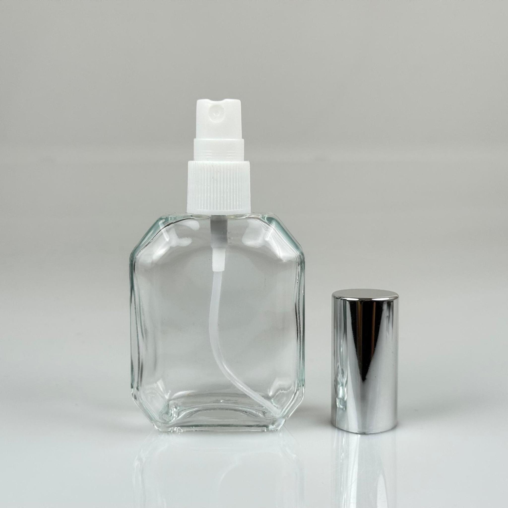 50 ML CAM KOLONYA, PARFÜM VB ŞİŞELERİ - METAL ALÜMİNYUM GÜMÜŞ KAPAK + VİDALI SPREY + 50 CC KAZABLANKA ŞEFFAF ŞİŞE SET TAKIM