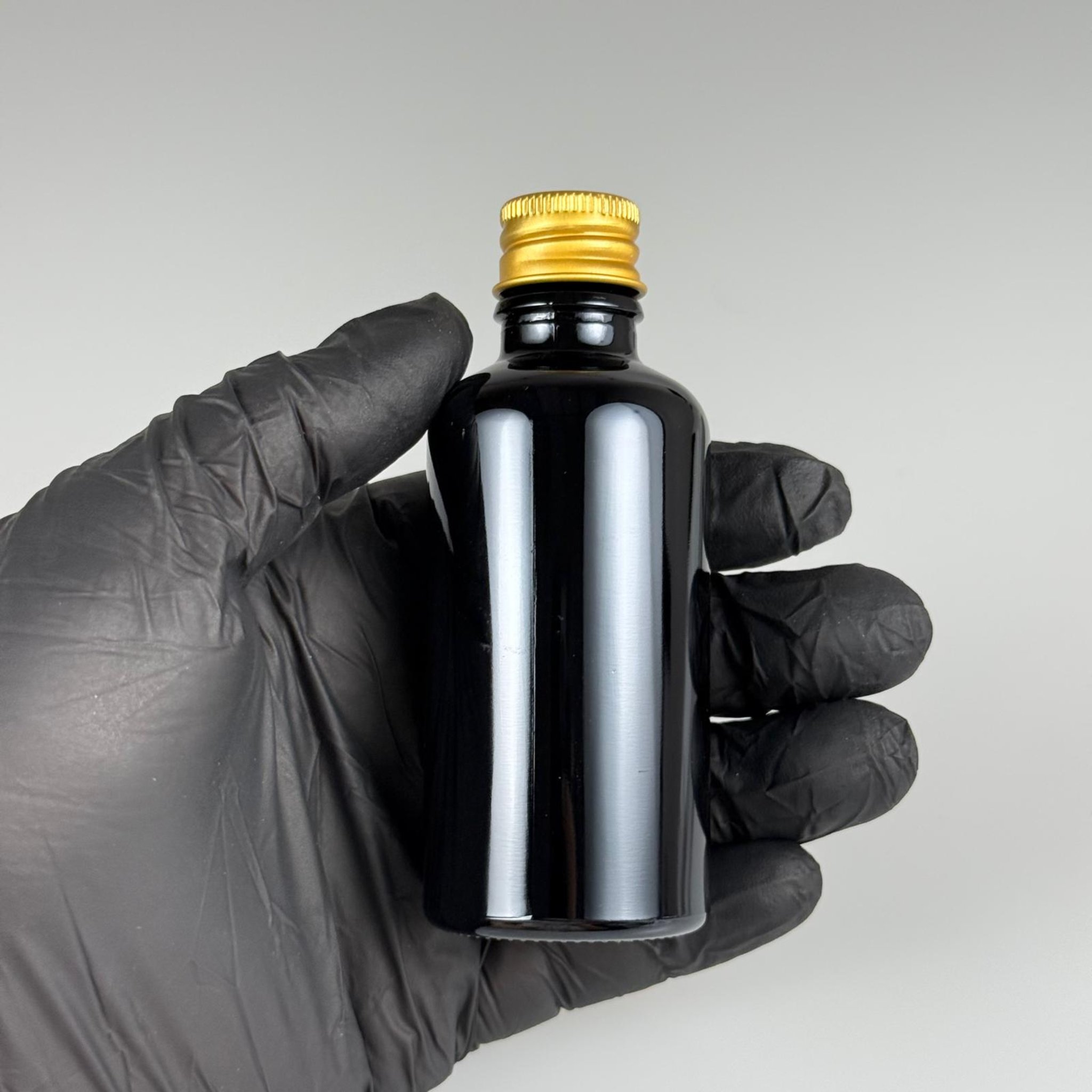 50 CC SİYAH CAM ŞİŞE + KÖPÜK CONTALI GOLD ALÜMİNYUM METAL KAPAKLI + KÖR TIPALI TAKIM - 50 ML SİYAH CAM ŞİŞE